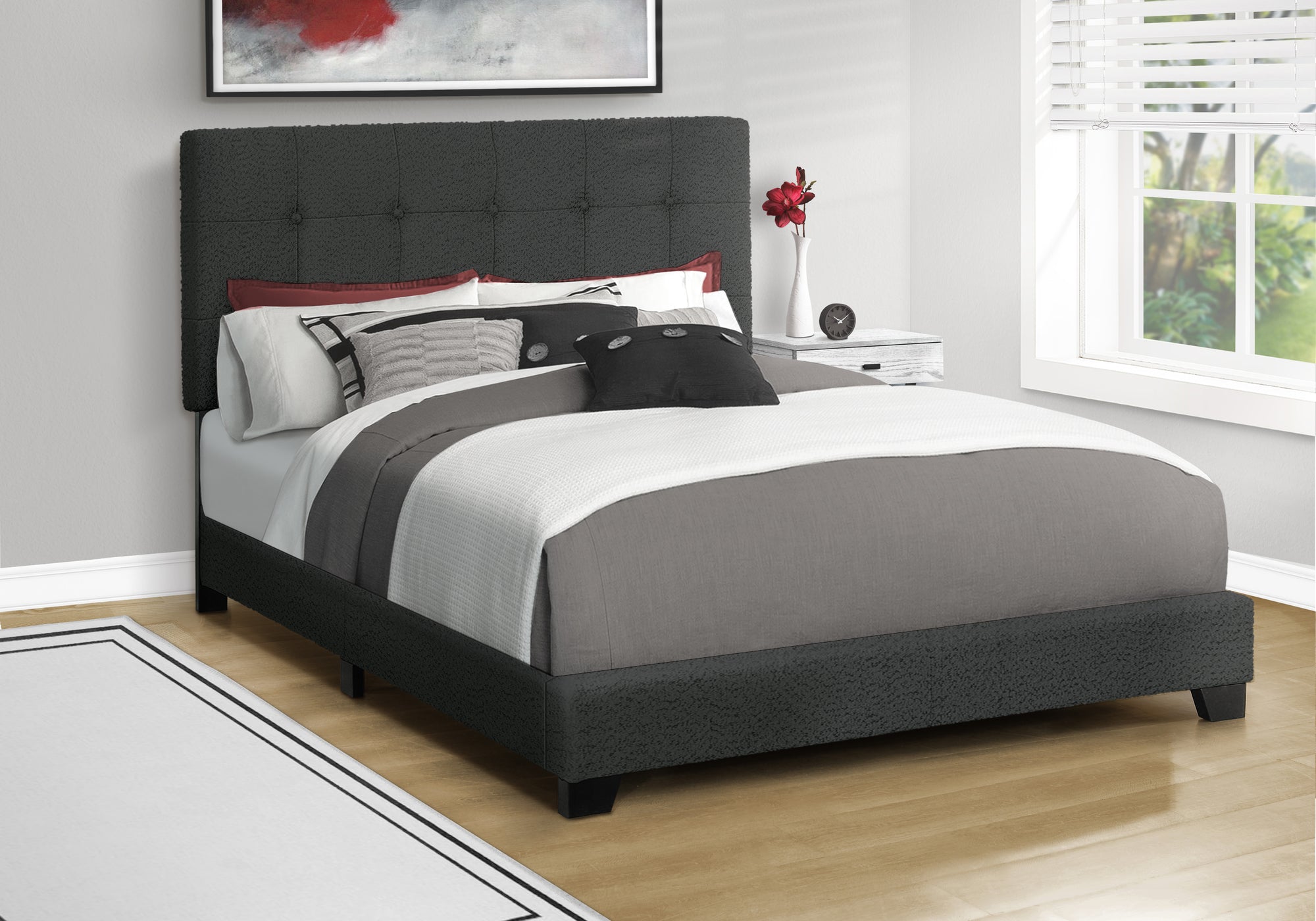MN-D535805Q    Bed, Bedroom, Frame Only, Queen Size, Upholstered, Black Boucle, Transitional