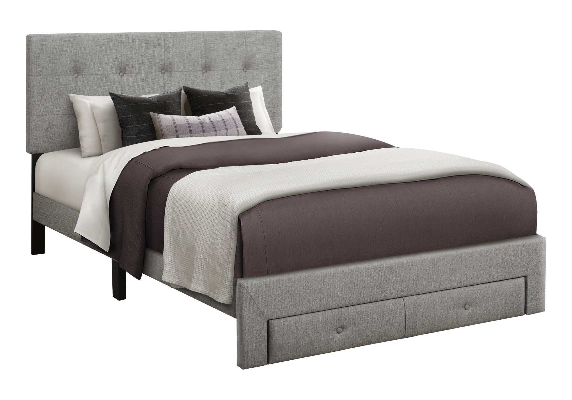 MN-415900F    Bed, Full Size, Platform Bed, Upholstered, Storage Drawers, Bedroom, Juvenile, Grey Linen Look, Transitional