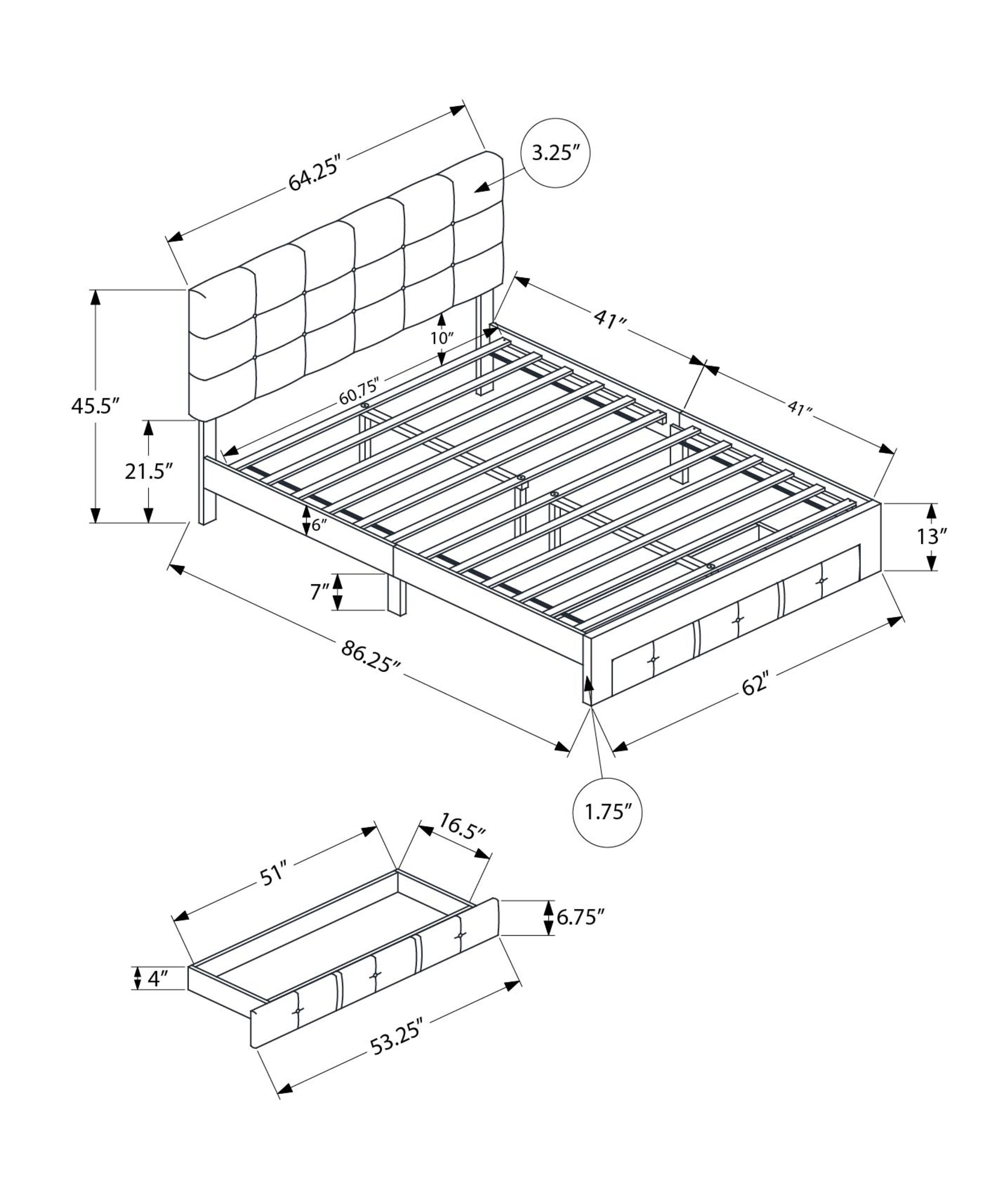 MN-425900Q    Bed, Queen Size, Platform Bed, Storage Drawers, Upholstered, Frame Only, Bedroom, Grey Linen Look, Transitional