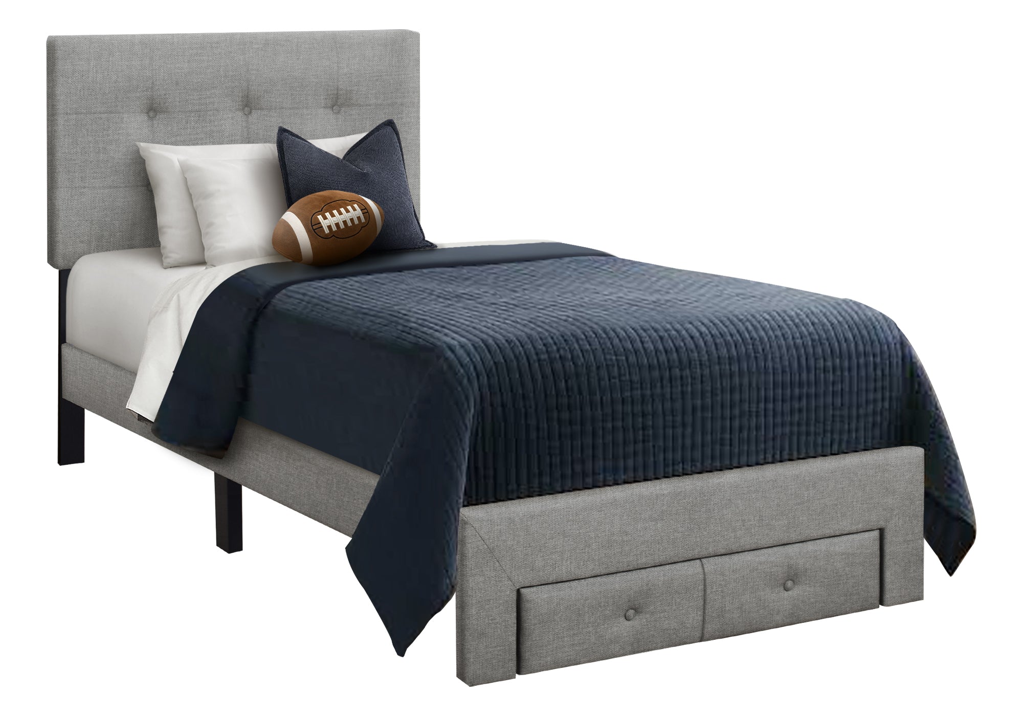 MN-435900T    Bed, Twin Size, Platform Bed, Upholstered, Juvenile, Storage Drawers, Frame Only, Bedroom, Grey Linen Look, Transitional