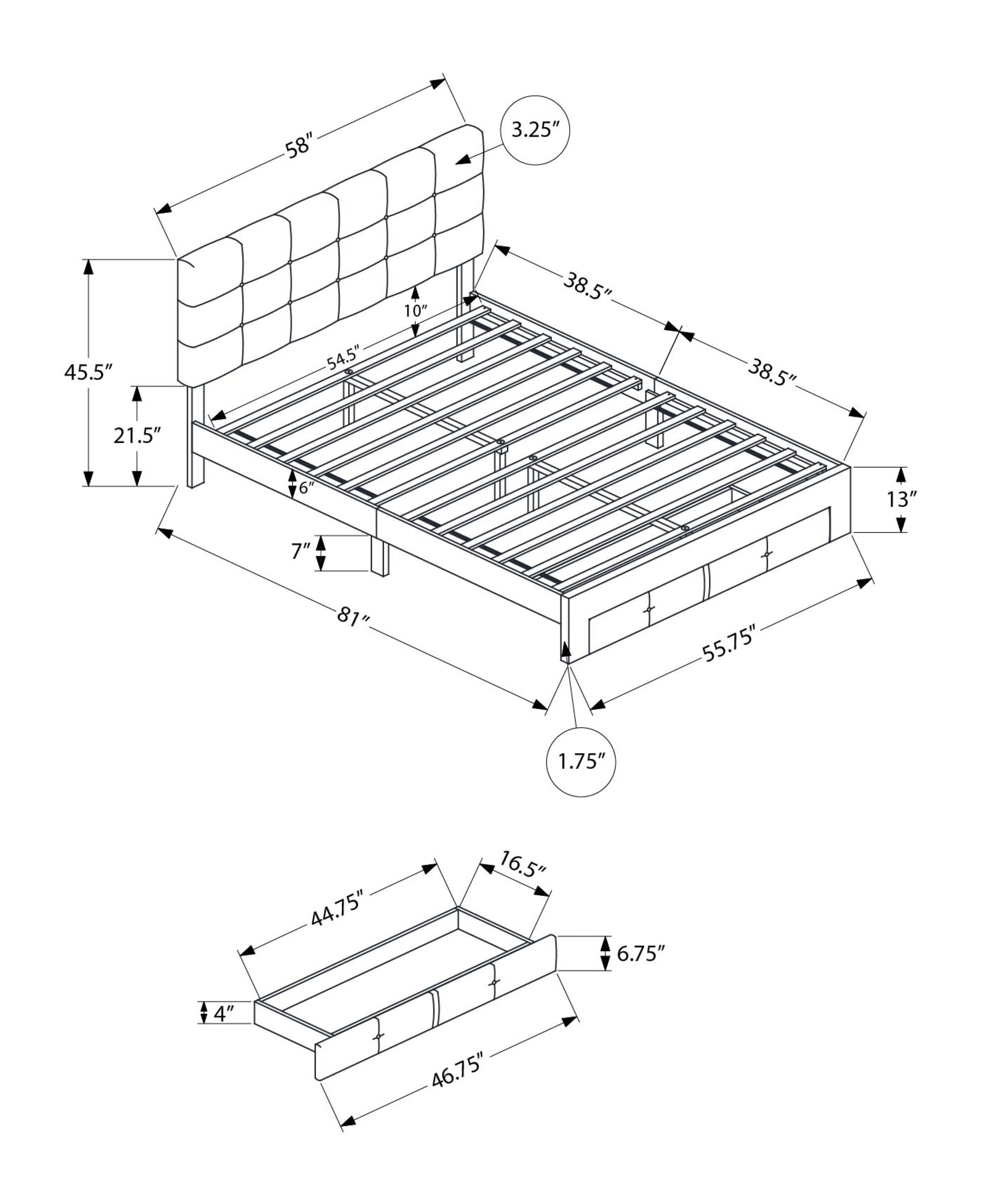 MN-445901F    Bed, Full Size, Platform Bed, Upholstered, Storage Drawers, Bedroom, Juvenile, Beige Linen Look, Transitional