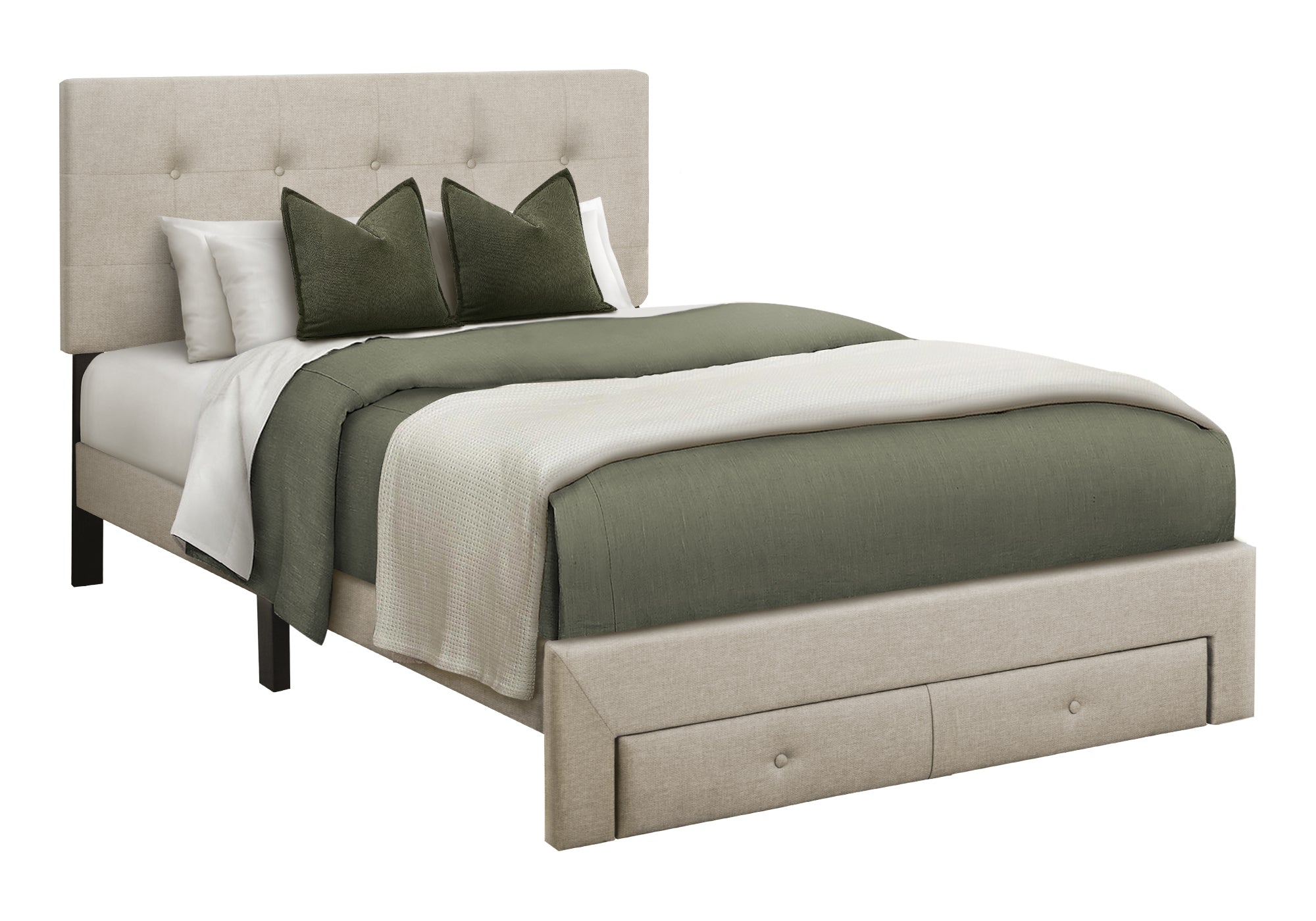 MN-445901F    Bed, Full Size, Platform Bed, Upholstered, Storage Drawers, Bedroom, Juvenile, Beige Linen Look, Transitional