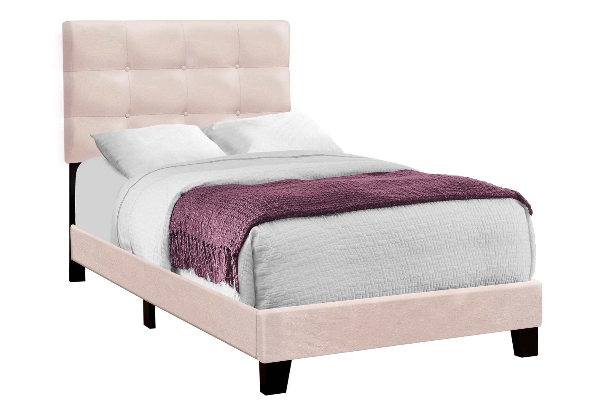 MN-Q545916T    Bed, Twin Size, Upholstered, Bedroom, Frame Only, Youth, Teen, Juvenile, Pink Velvet, Transitional