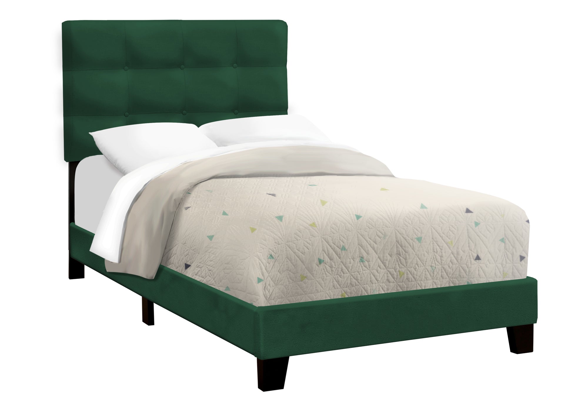 MN-Q545917T    Bed, Twin Size, Upholstered, Bedroom, Frame Only, Youth, Teen, Juvenile, Green Velvet, Transitional