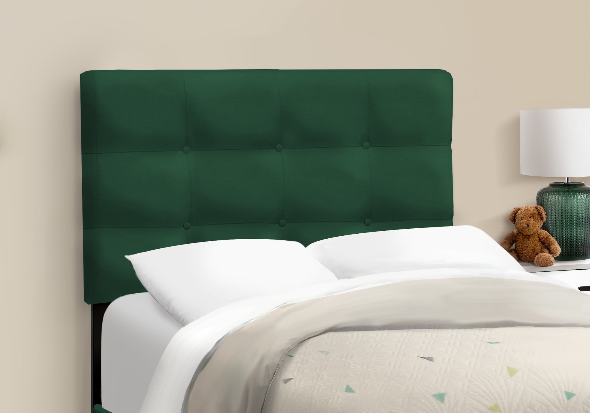MN-Q545917T    Bed, Twin Size, Upholstered, Bedroom, Frame Only, Youth, Teen, Juvenile, Green Velvet, Transitional