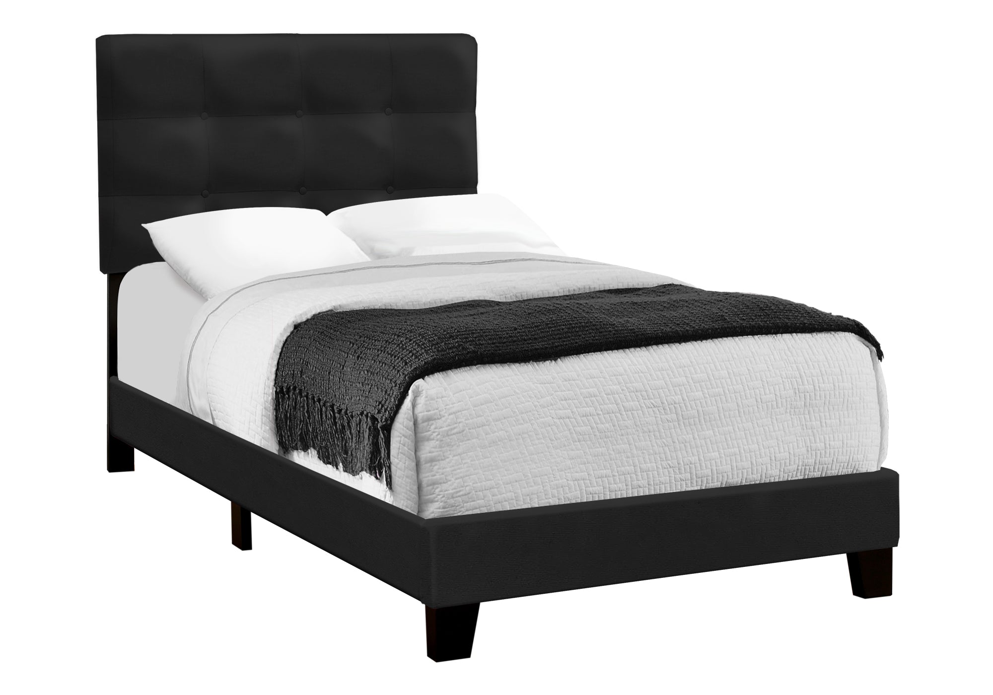 MN-Q545924T    Bed, Twin Size, Upholstered, Bedroom, Frame Only, Youth, Teen, Juvenile, Black Velvet, Transitional