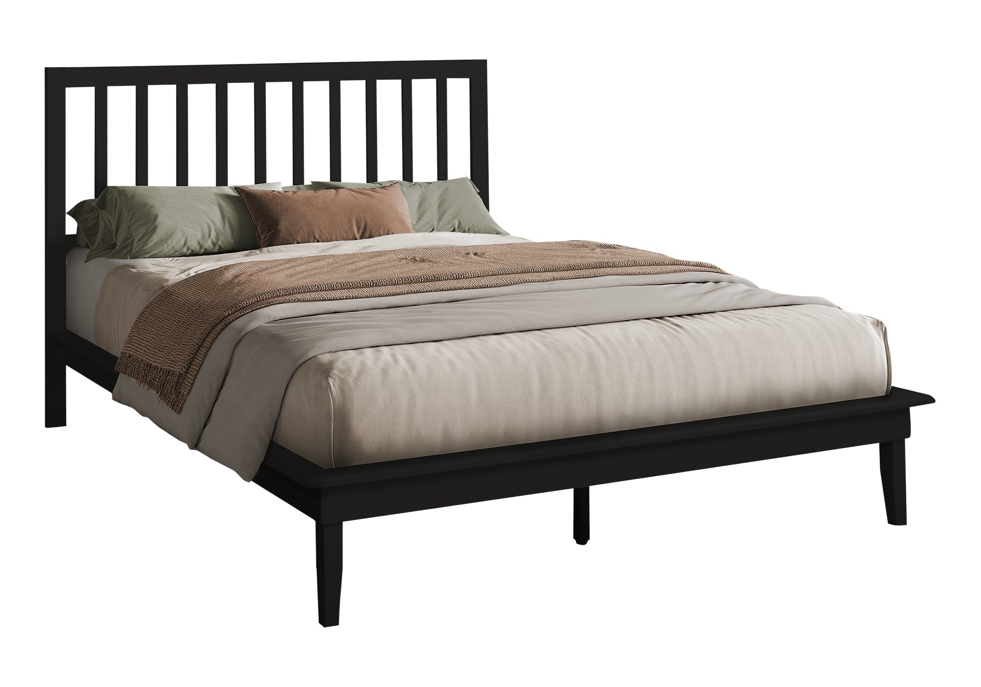 MN-C346060Q    Bed, Platform Bed, Queen Size, Frame Only, Bedroom, Black Wood Frame, Black Wood Legs, Contemporary