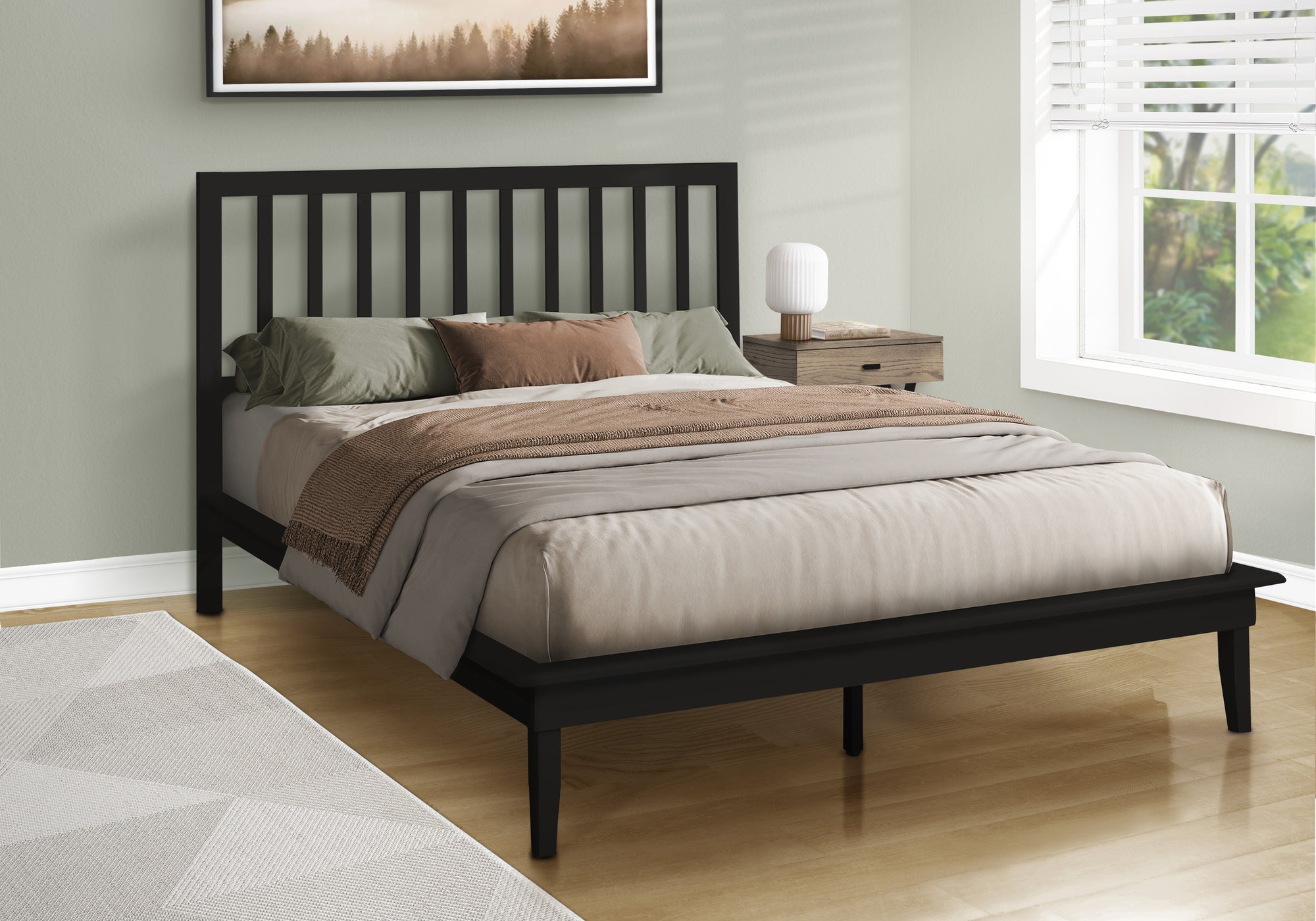 MN-C346060Q    Bed, Platform Bed, Queen Size, Frame Only, Bedroom, Black Wood Frame, Black Wood Legs, Contemporary