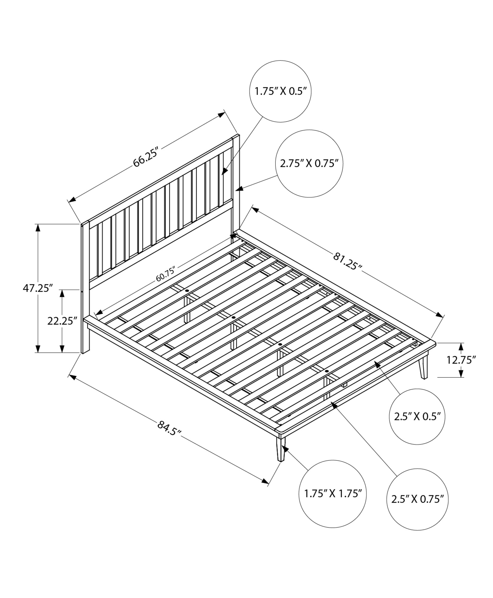 MN-C346060Q    Bed, Platform Bed, Queen Size, Frame Only, Bedroom, Black Wood Frame, Black Wood Legs, Contemporary