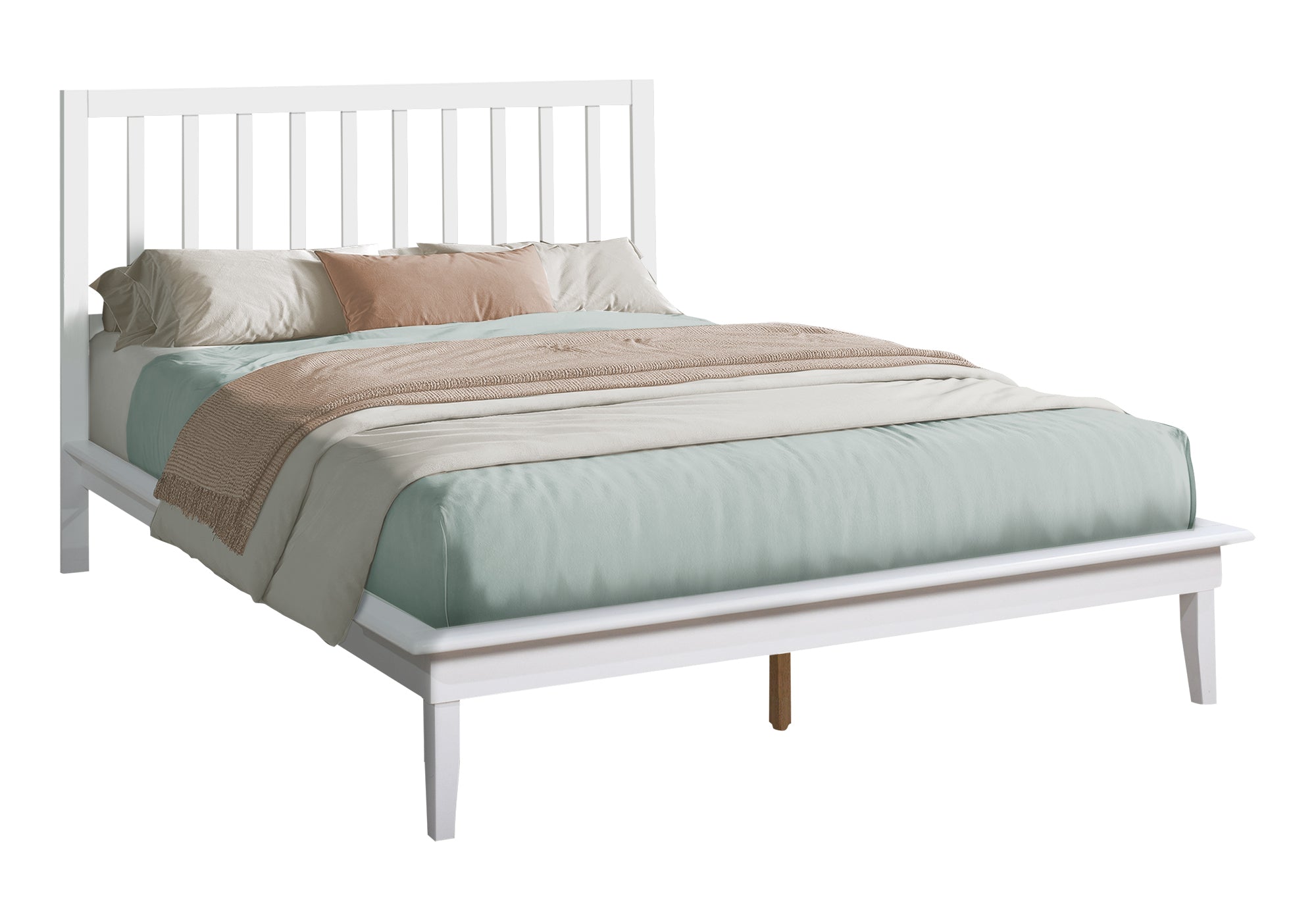 MN-C346061Q    Bed, Platform Bed, Queen Size, Frame Only, Bedroom, White Wood Frame, White Wood Legs, Contemporary, Modern