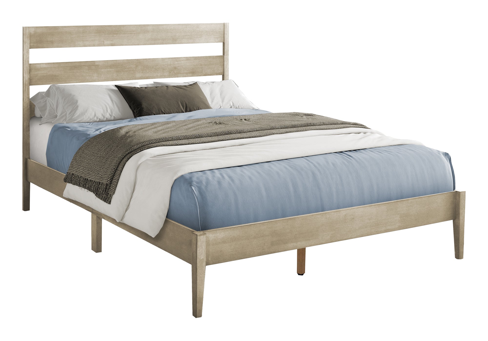 MN-F366065Q    Bed, Queen Size, Frame Only, Platform Bed, Bedroom, Grey Wood Frame, Grey Solid Wood Legs, Contemporary