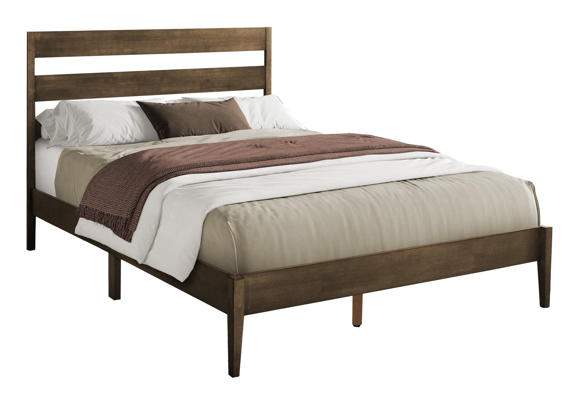MN-F366066Q    Bed, Queen Size, Frame Only, Platform Bed, Bedroom, Walnut Solid Wood Legs, Walnut Wood Frame, Contemporary, Modern