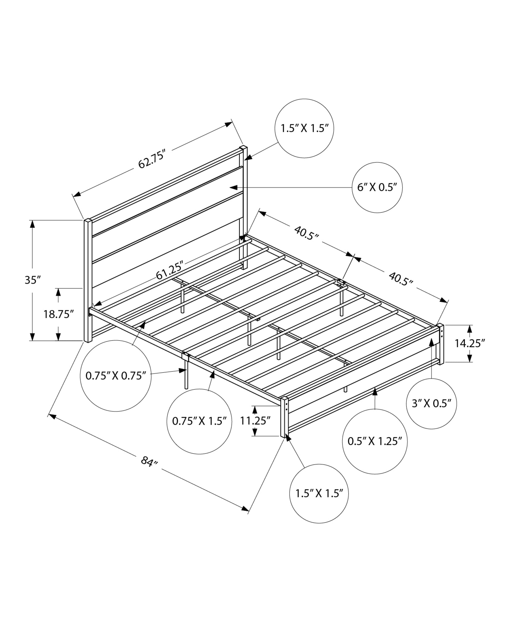 MN-E306070Q    Bed, Bedroom, Frame Only, Platform Bed, Queen Size, Dark Taupe Laminate, Black Metal, Contemporary, Modern
