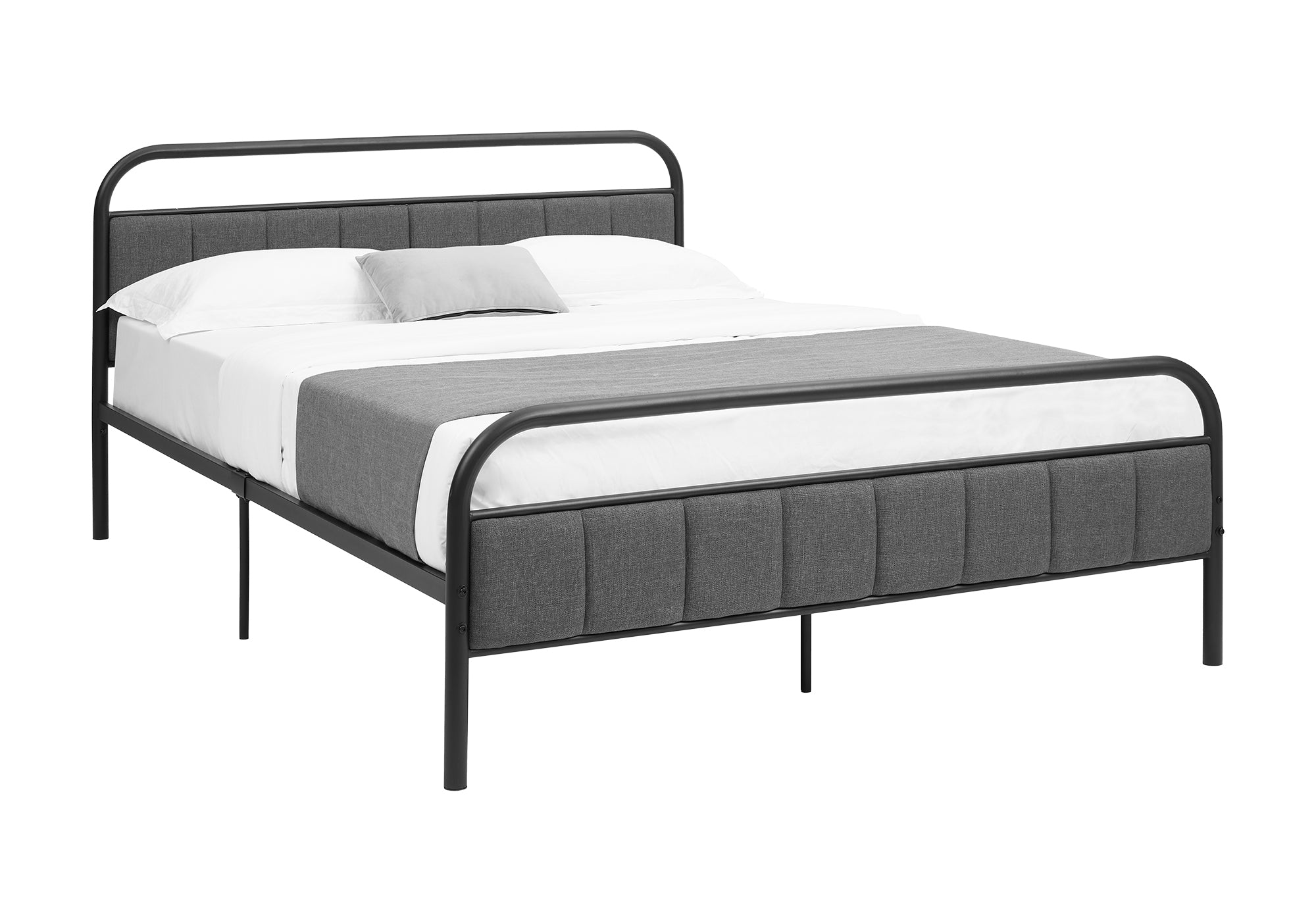 MN-406075Q    Bed, Queen Size, Upholstered, Bedroom, Platform Bed, Frame Only, Grey Linen Look, Black Metal, Contemporary, Modern