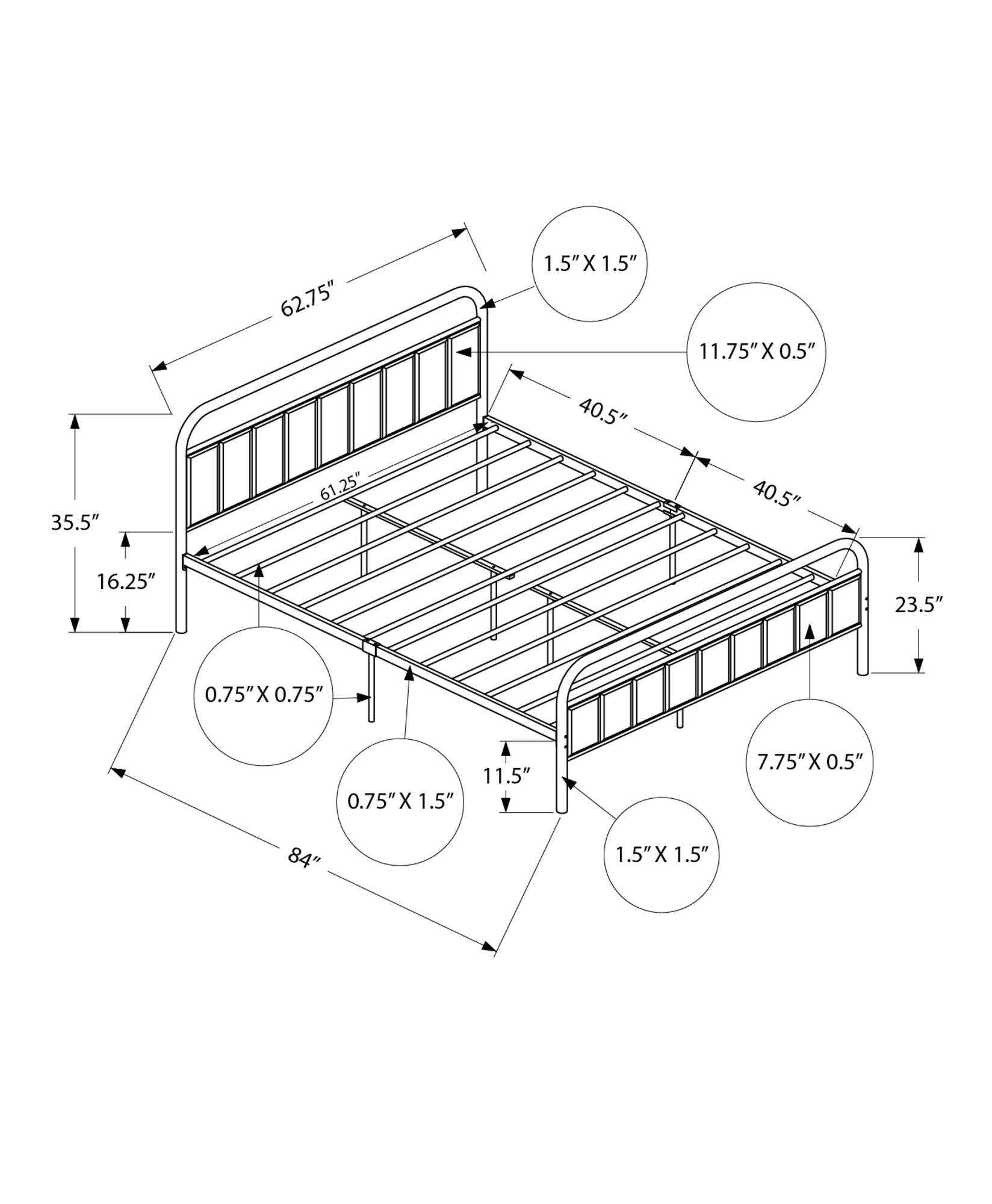 MN-406075Q    Bed, Queen Size, Upholstered, Bedroom, Platform Bed, Frame Only, Grey Linen Look, Black Metal, Contemporary, Modern