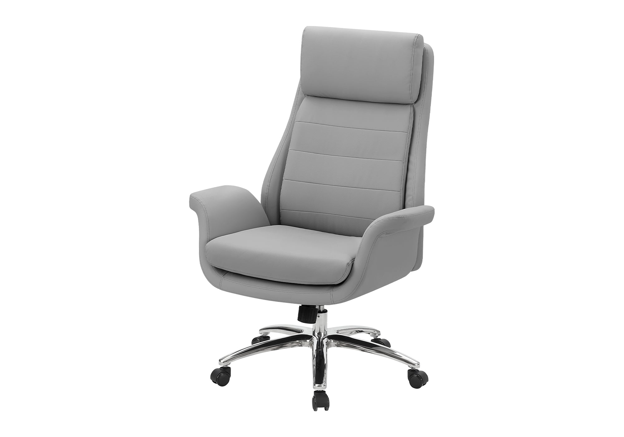 MN-617251    Office Chair, Adjustable Height, Armrests, Ergonomic, Swivel, Computer Desk, Work, Grey Leather Look, Chrome Metal, Contemporary, Modern