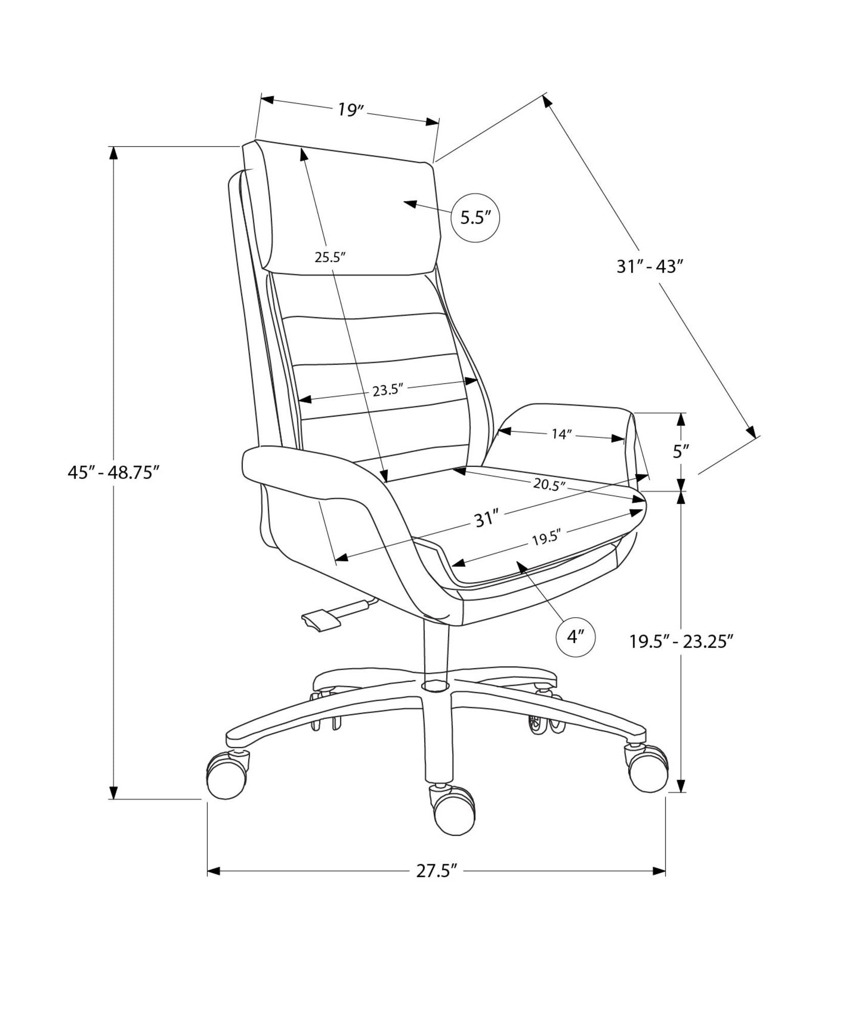 MN-617251    Office Chair, Adjustable Height, Armrests, Ergonomic, Swivel, Computer Desk, Work, Grey Leather Look, Chrome Metal, Contemporary, Modern