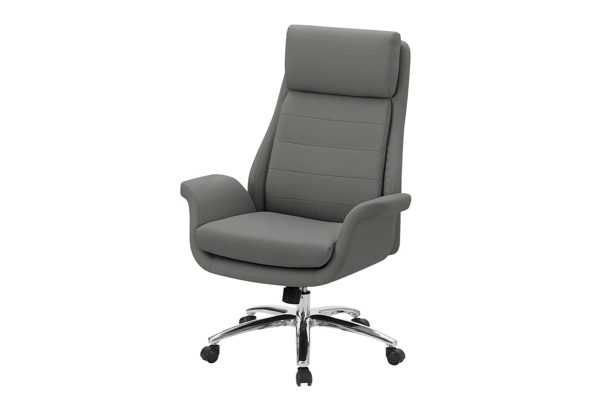 MN-G617252    Office Chair, Adjustable Height, Armrests, Ergonomic, Swivel, Computer Desk, Work, Dark Grey Leather-look, Chrome Metal, Contemporary, Modern