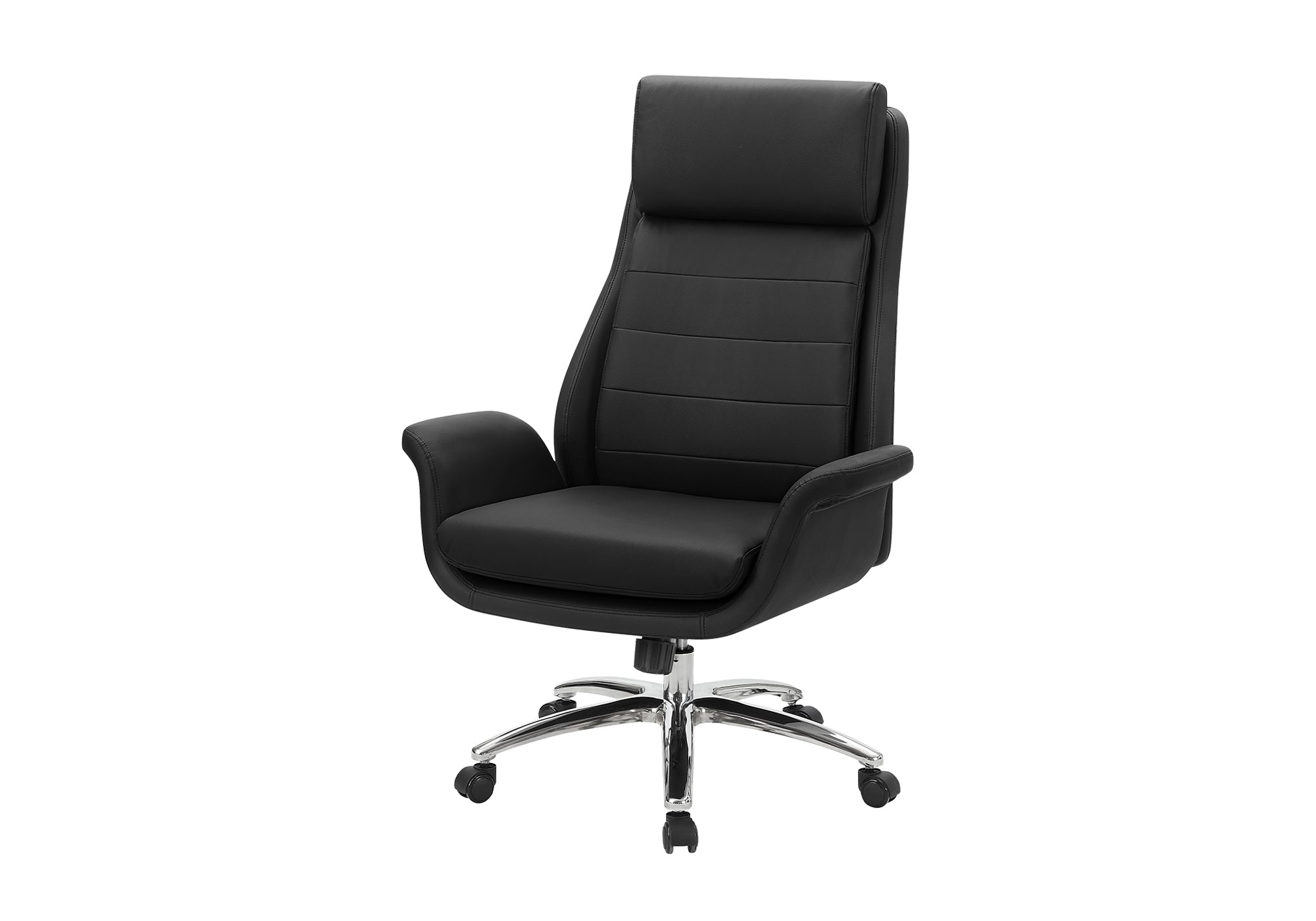 MN-G617253    Office Chair, Adjustable Height, Armrests, Ergonomic, Swivel, Computer Desk, Work, Black Leather Look, Chrome Metal, Contemporary, Modern