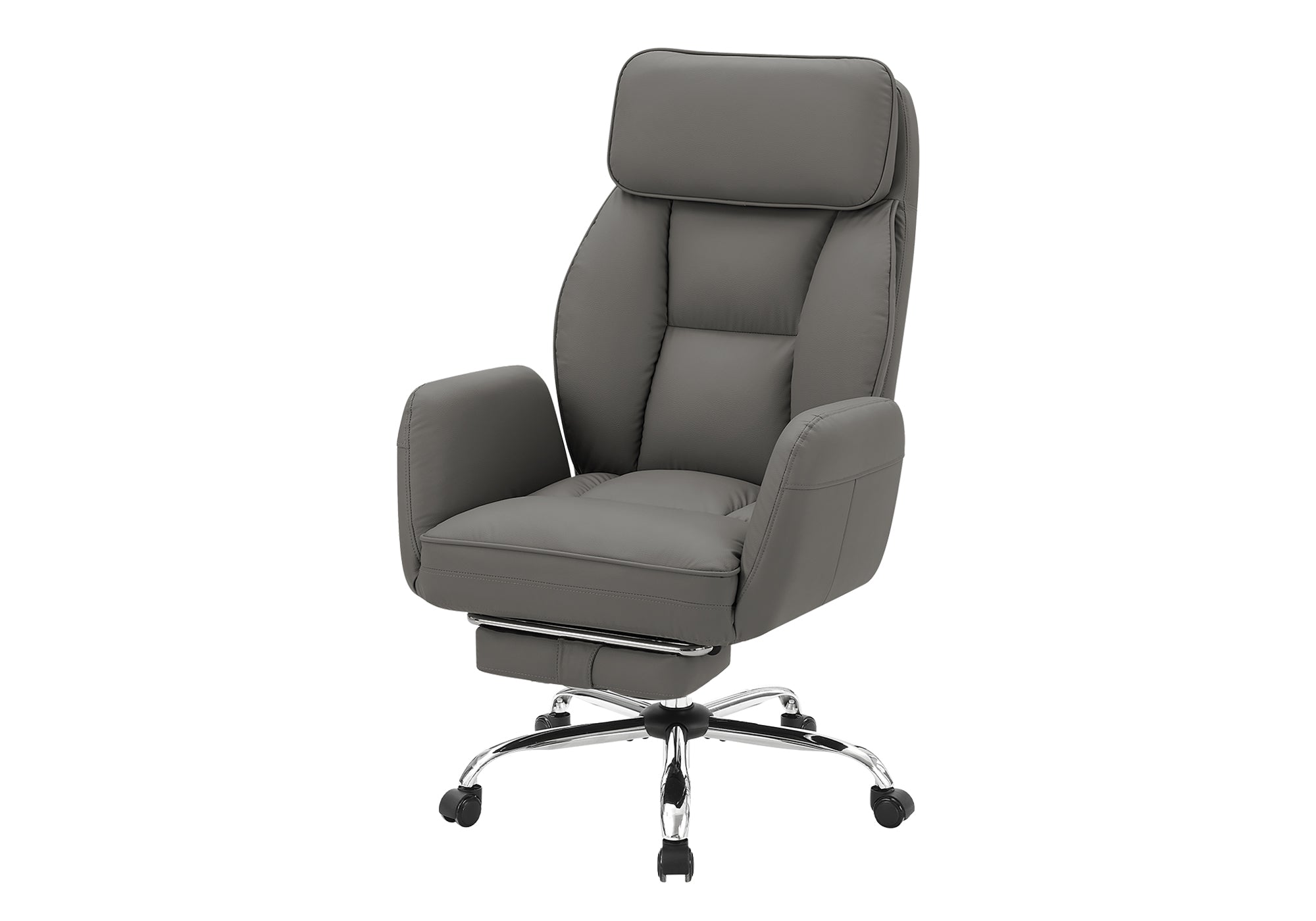 MN-767274    Office Chair, Adjustable Height, Armrests, Ergonomic, Swivel, Computer Desk, Work, Dark Grey Leather-look, Chrome Metal, Contemporary, Modern