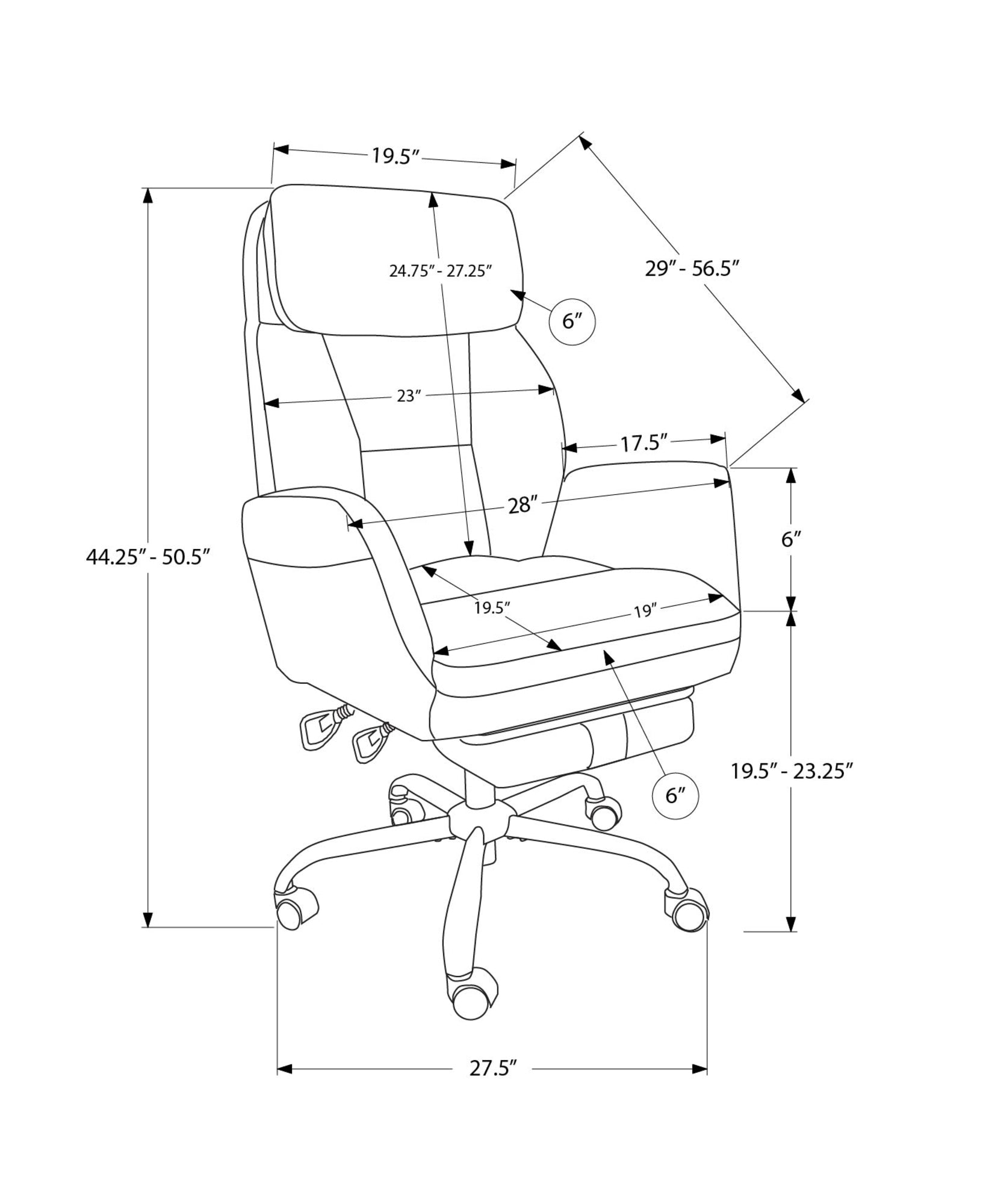MN-767274    Office Chair, Adjustable Height, Armrests, Ergonomic, Swivel, Computer Desk, Work, Dark Grey Leather-look, Chrome Metal, Contemporary, Modern