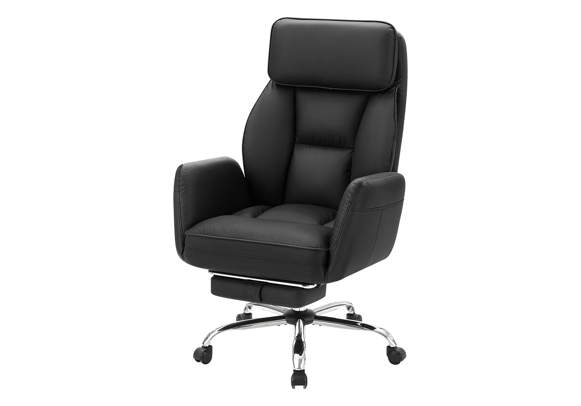 MN-T787275    Office Chair, Adjustable Height, Armrests, Ergonomic, Swivel, Computer Desk, Work, Black Leather Look, Chrome Metal, Contemporary, Modern
