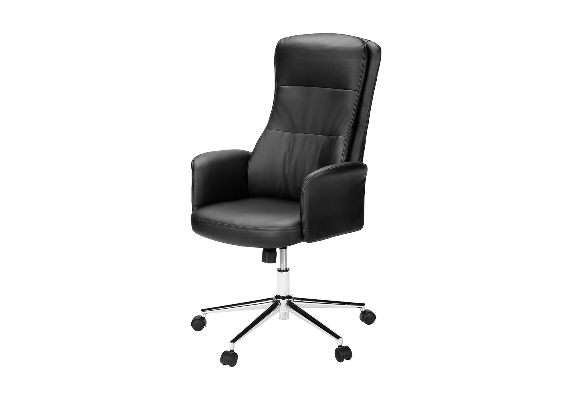 MN-S927323    Office Chair, Swivel, Adjustable Height, Armrests, Ergonomic, Work, Black Leather Look, Chrome Metal, Contemporary, Modern