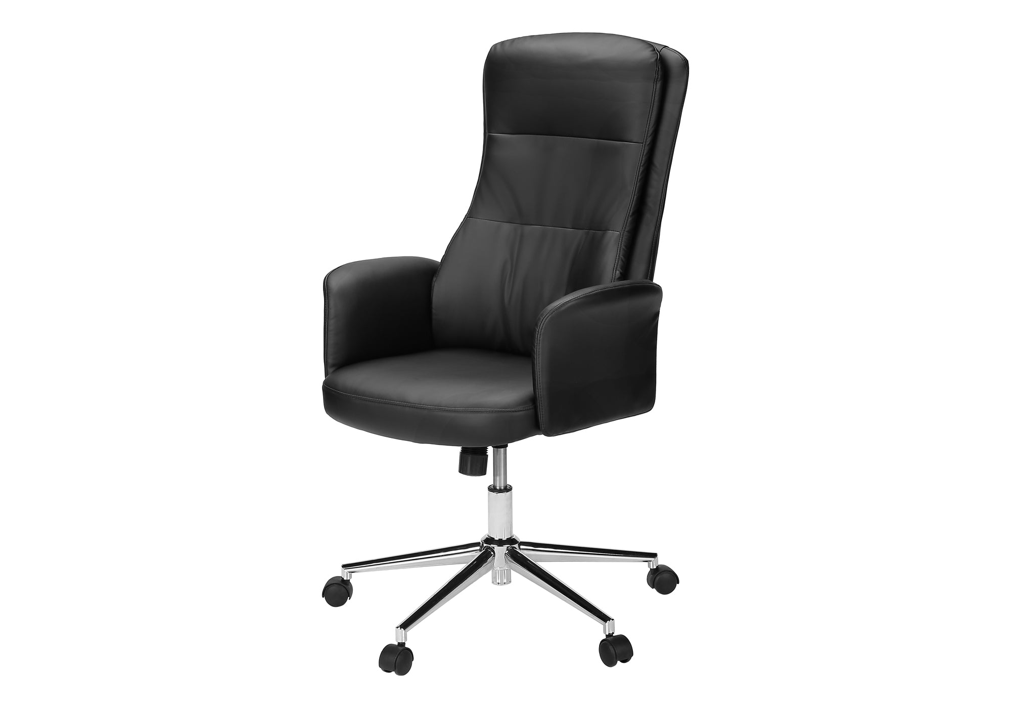MN-S927323    Office Chair, Swivel, Adjustable Height, Armrests, Ergonomic, Work, Black Leather Look, Chrome Metal, Contemporary, Modern