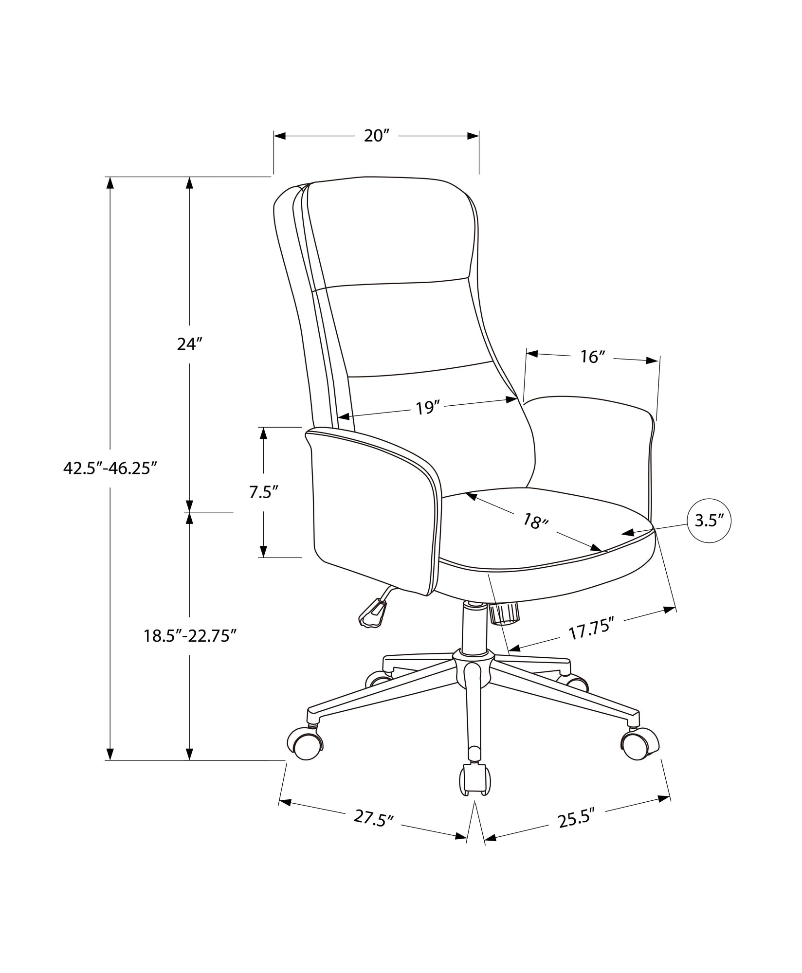 MN-S927323    Office Chair, Swivel, Adjustable Height, Armrests, Ergonomic, Work, Black Leather Look, Chrome Metal, Contemporary, Modern