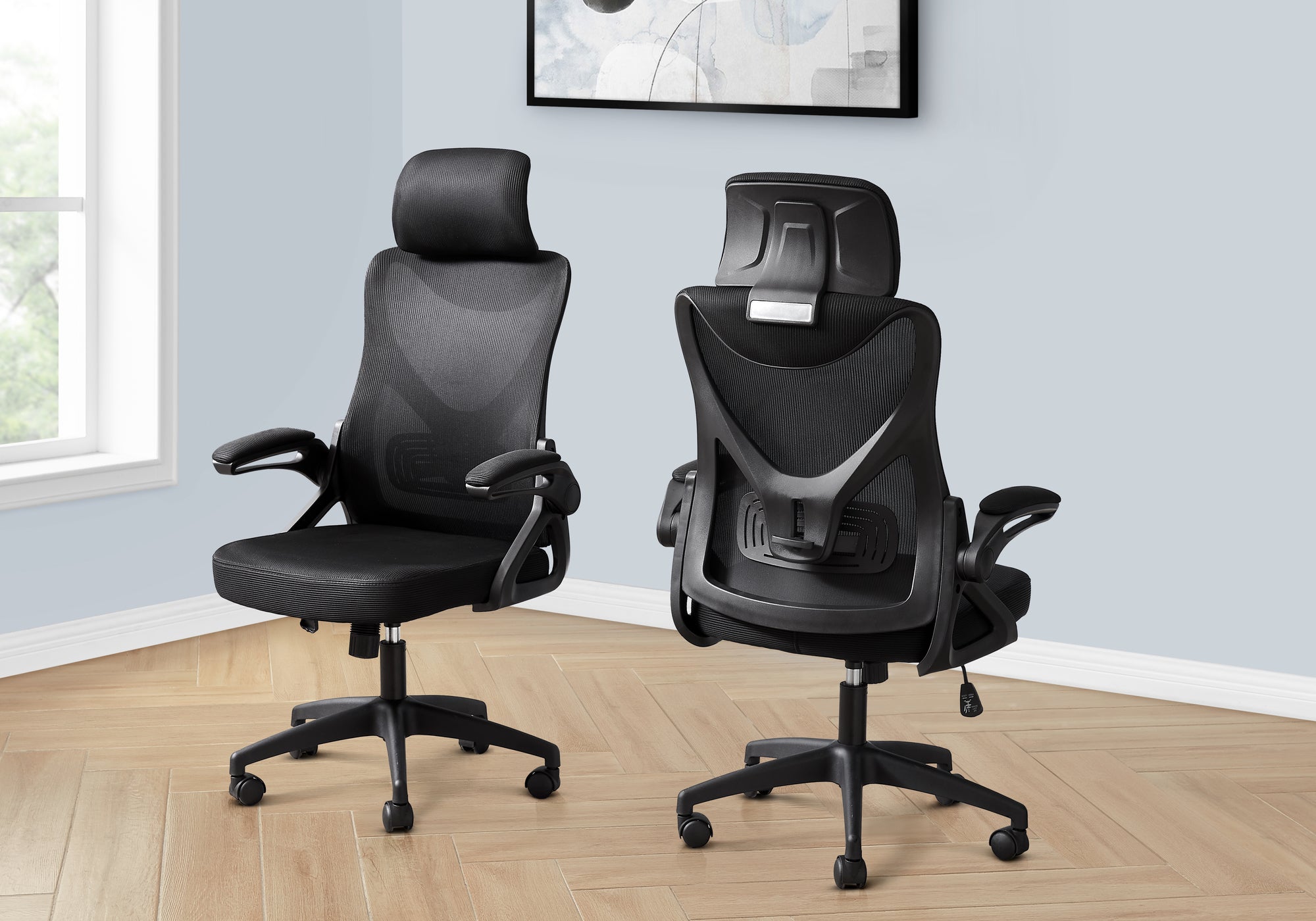 MN-647334    Office Chair, Adjustable Height, Ergonomic, Swivel, Work, Black Metal, Black Mesh, Contemporary, Modern