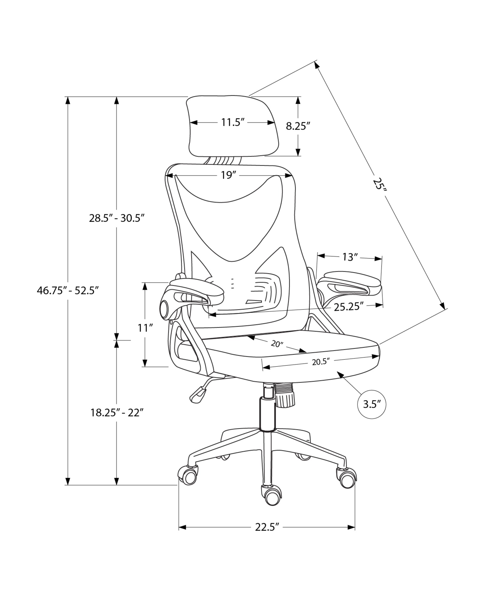 MN-647334    Office Chair, Adjustable Height, Ergonomic, Swivel, Work, Black Metal, Black Mesh, Contemporary, Modern