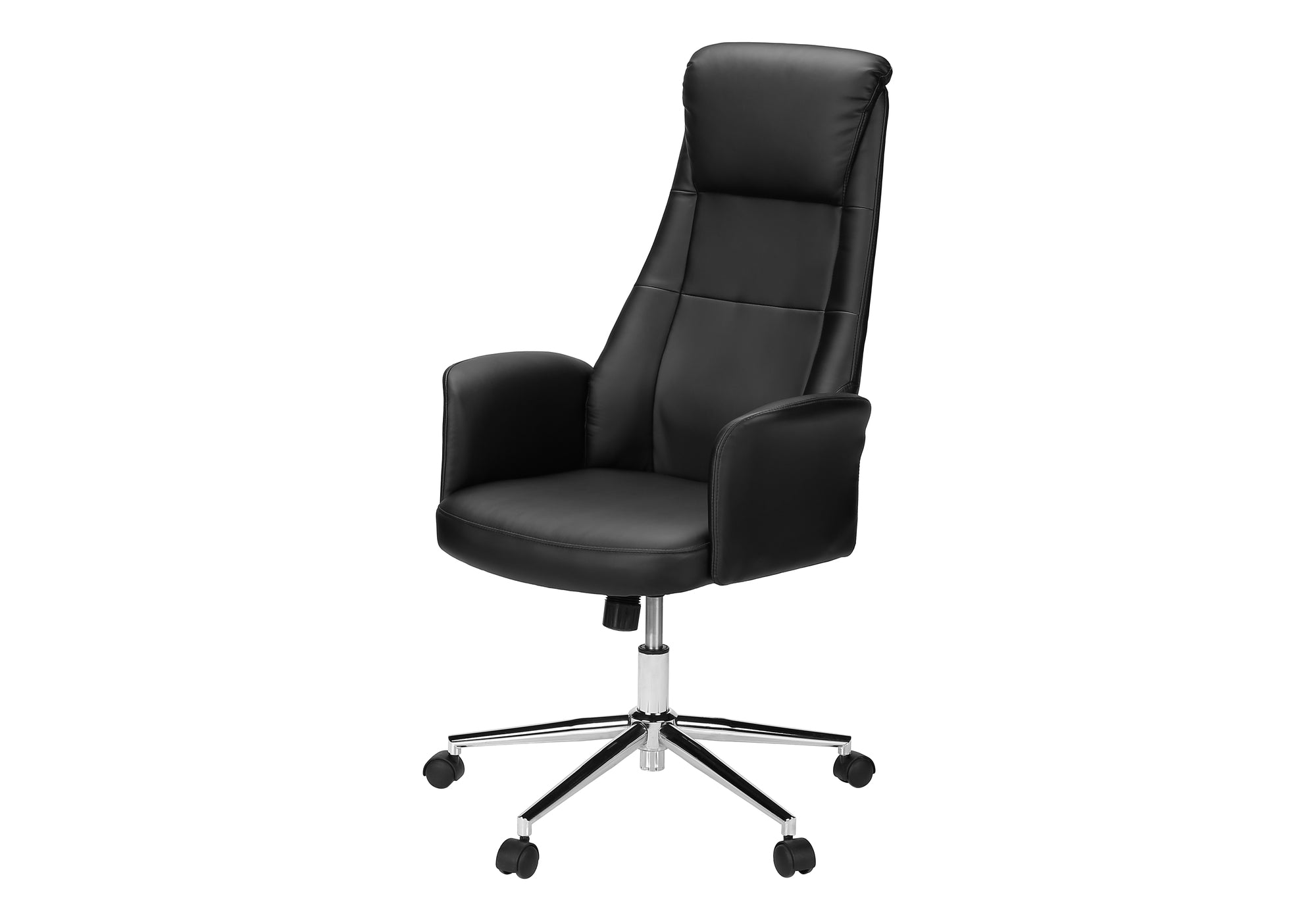 MN-T127344    Office Chair, Adjustable Height, Ergonomic, Swivel, Armrests, Work, Black Leather Look, Chrome Metal, Contemporary, Modern
