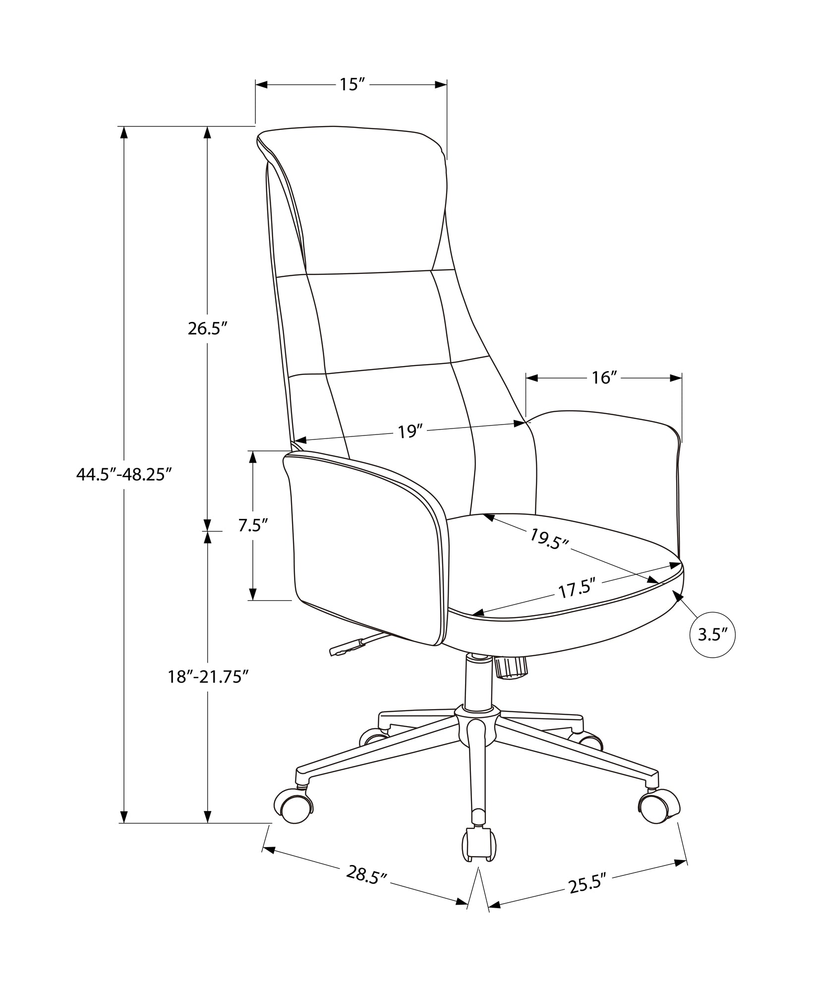 MN-T127344    Office Chair, Adjustable Height, Ergonomic, Swivel, Armrests, Work, Black Leather Look, Chrome Metal, Contemporary, Modern
