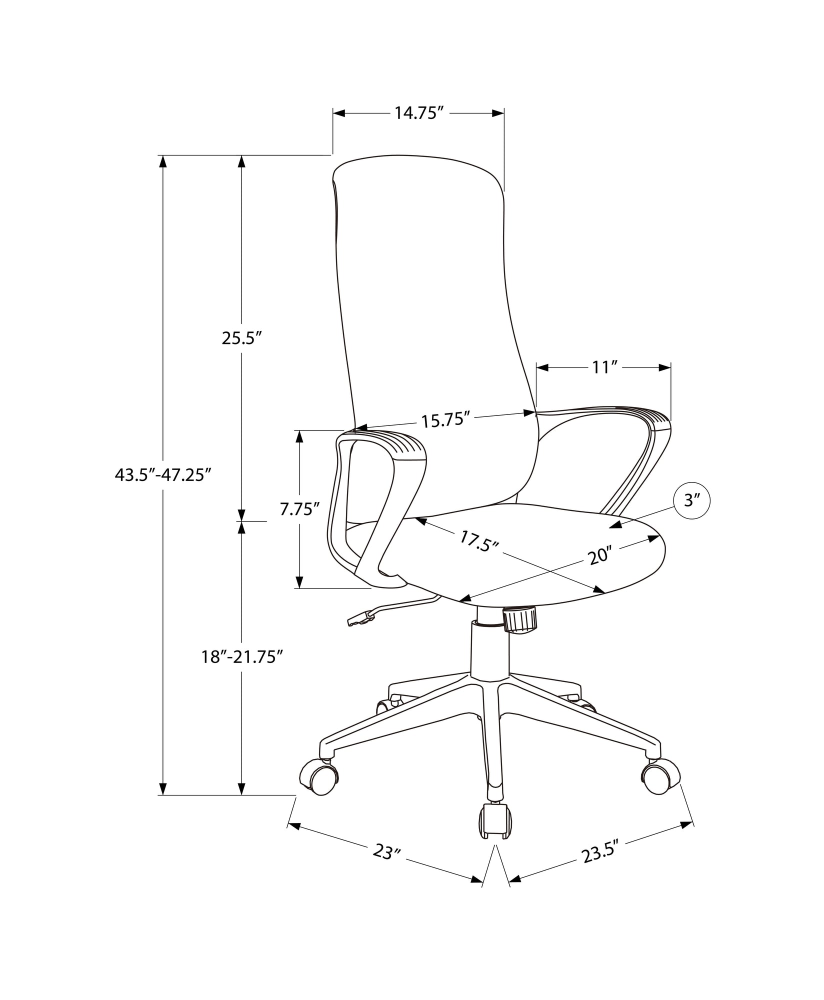 MN-Y177354    Office Chair, Adjustable Height, Armrests, Swivel, Ergonomic, Work, Black Fabric, Black Metal, Contemporary, Modern