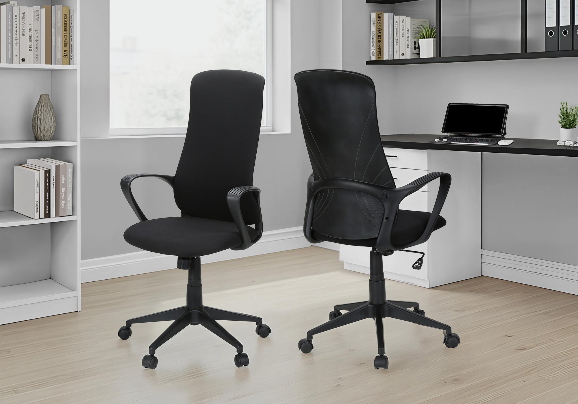 MN-Y177354    Office Chair, Adjustable Height, Armrests, Swivel, Ergonomic, Work, Black Fabric, Black Metal, Contemporary, Modern