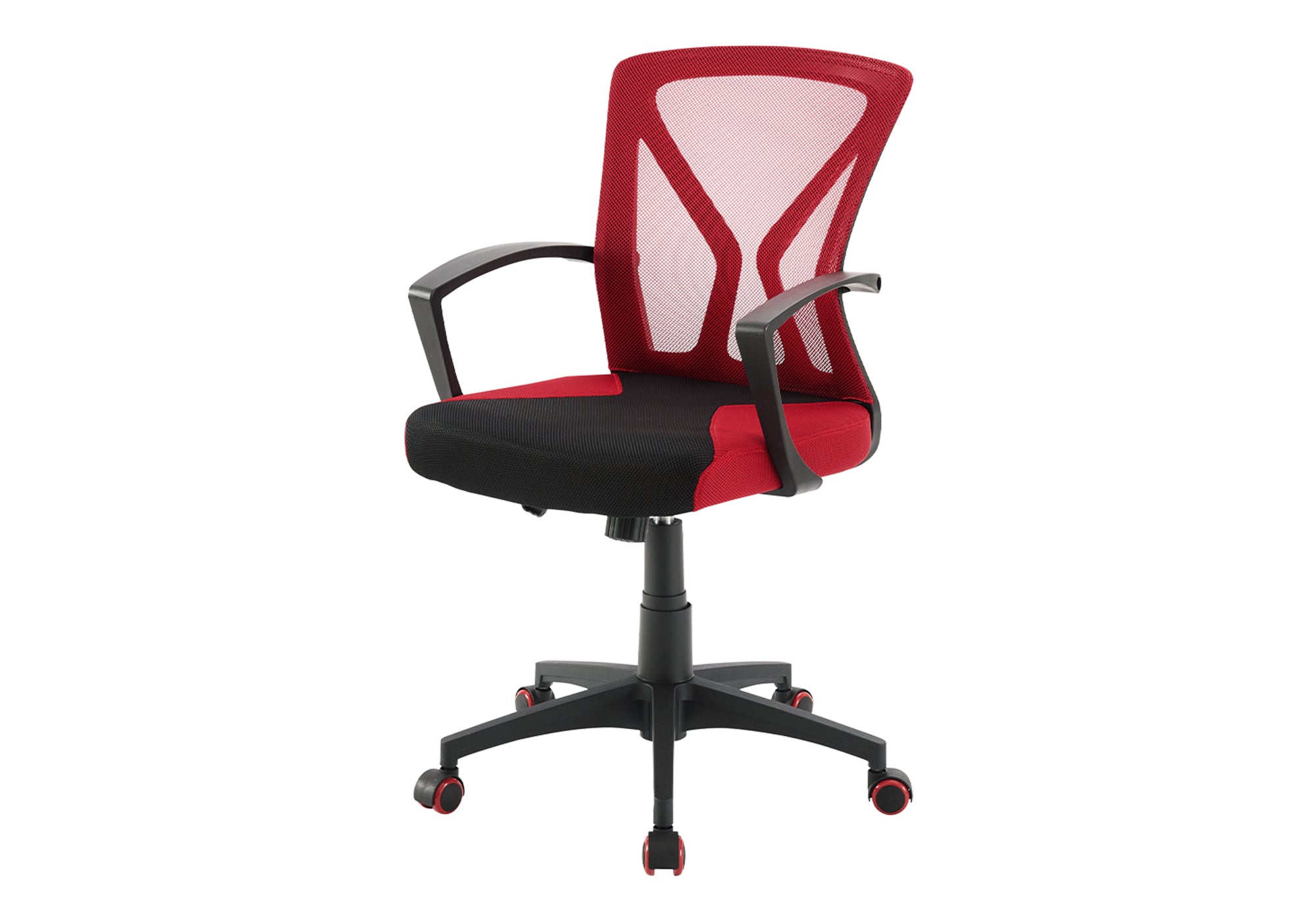 MN-P187357    Office Chair, Adjustable Height, Swivel, Ergonomic, Armrests, Computer Desk, Work, Red Mesh, Black Metal, Contemporary, Modern