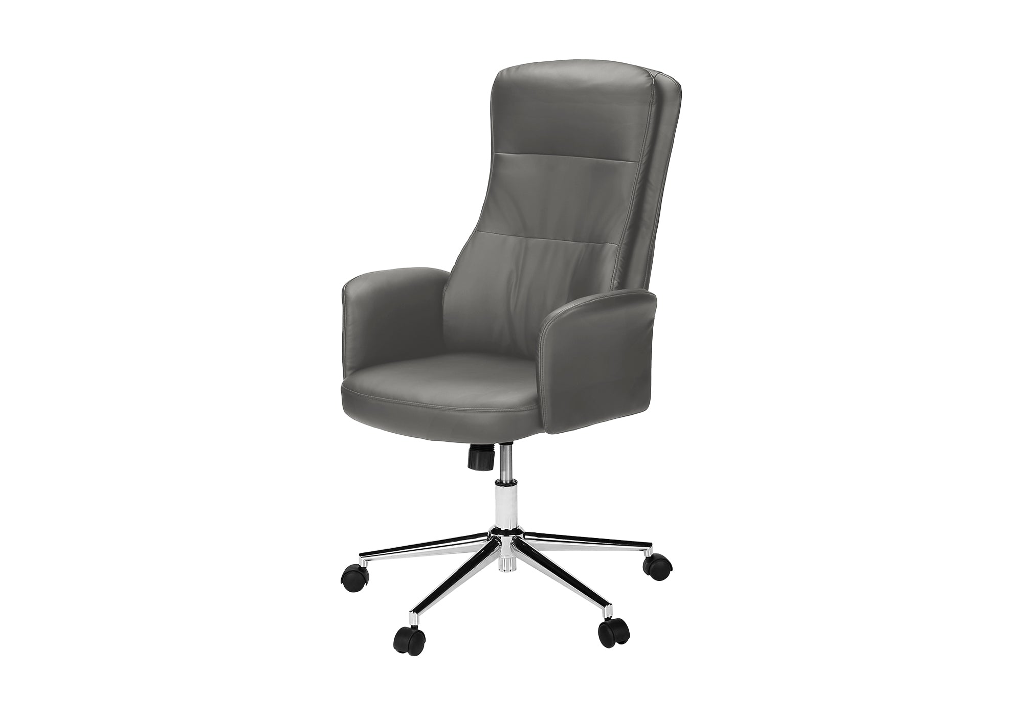 MN-S927375    Office Chair, Swivel, Adjustable Height, Armrests, Ergonomic, Work, Grey Leather Look, Chrome Metal, Contemporary, Modern