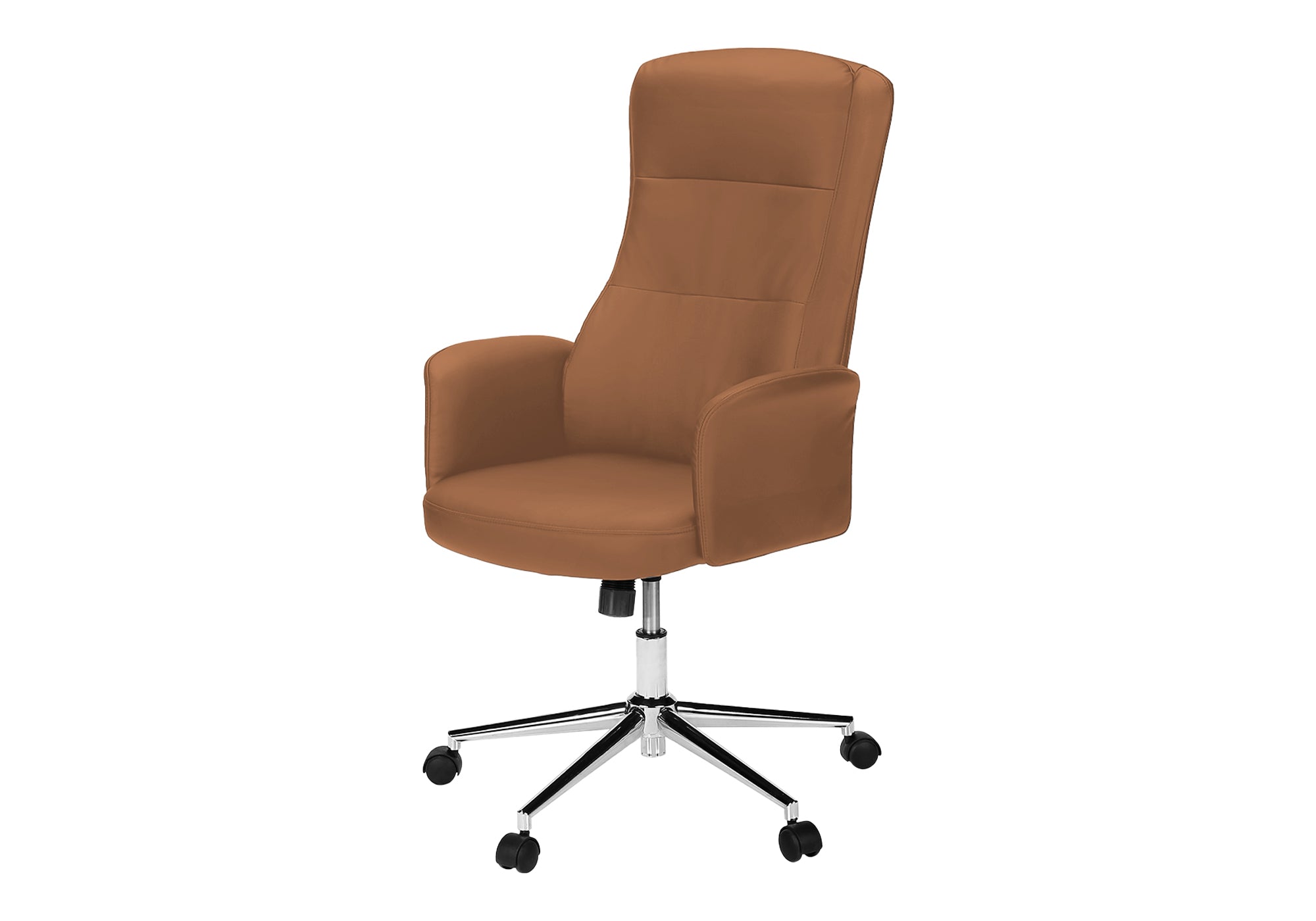 MN-S927378    Office Chair, Swivel, Adjustable Height, Armrests, Ergonomic, Work, Brown Leather-look, Chrome Metal, Contemporary, Modern