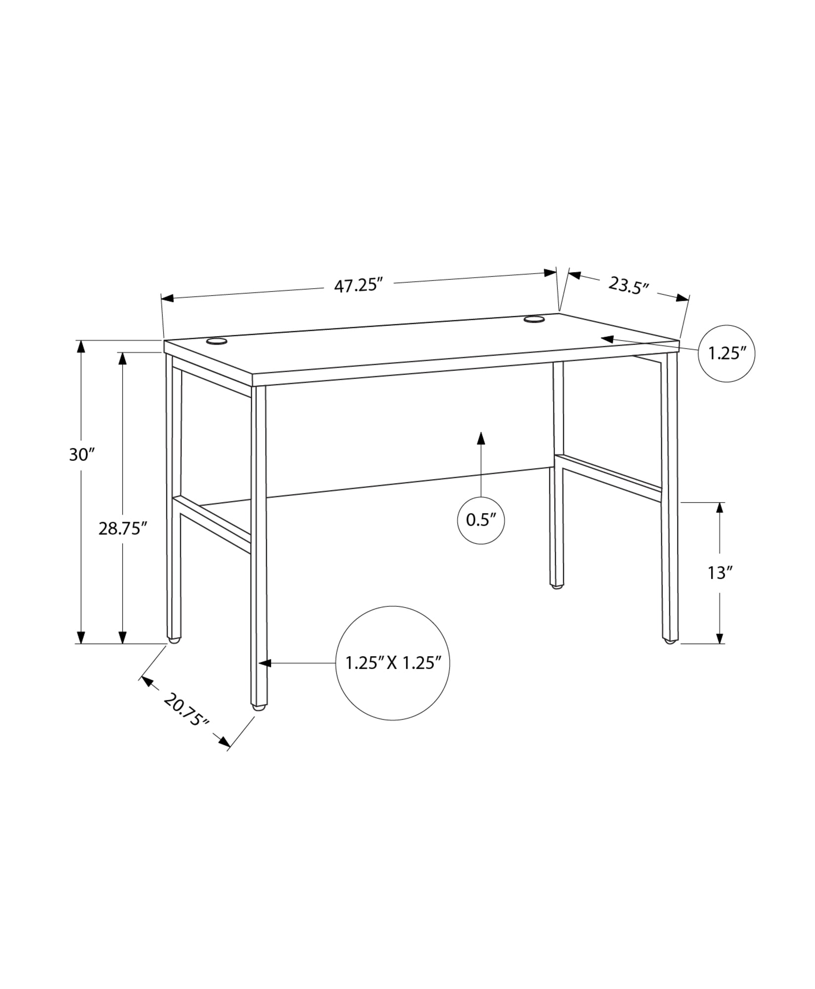 MN-K197726    Computer Desk, 48"L, Work, Home Office, Commercial Grade, White Laminate, Silver Metal, Contemporary
