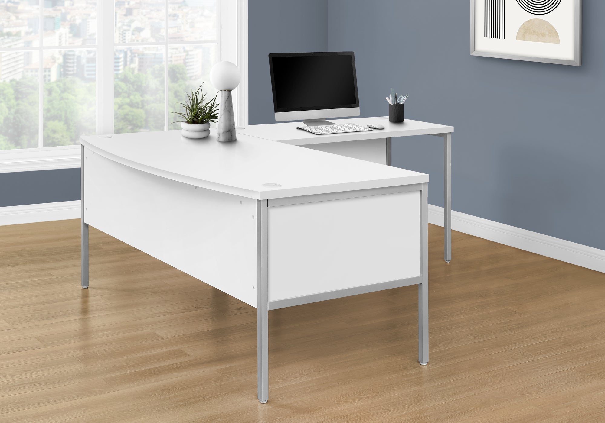 MN-K197726    Computer Desk, 48"L, Work, Home Office, Commercial Grade, White Laminate, Silver Metal, Contemporary