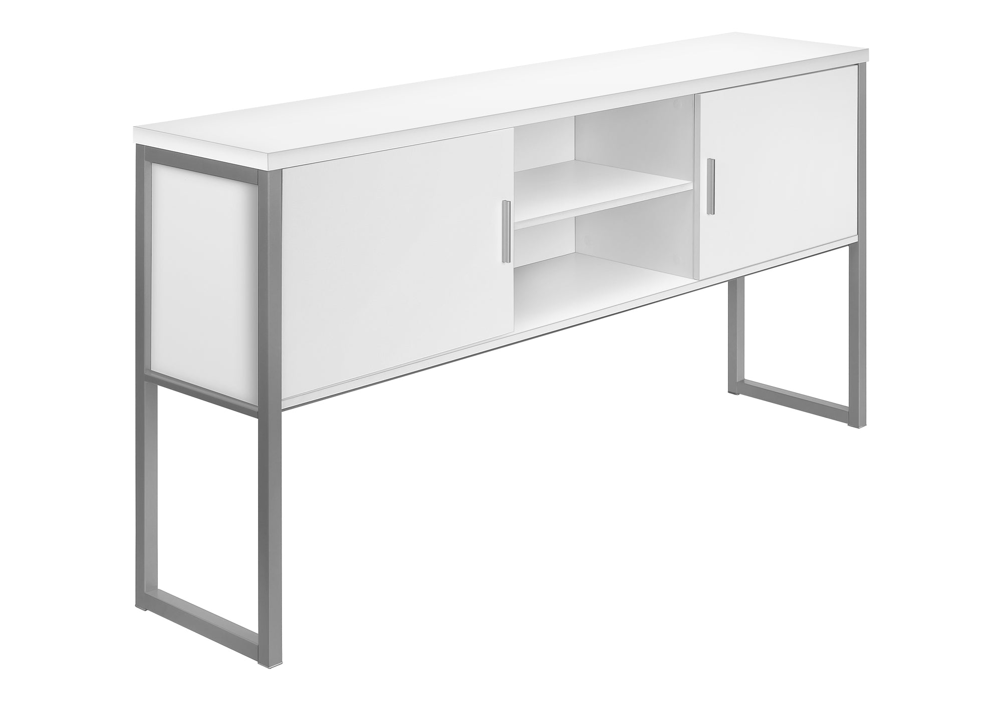 MN-Z217728    Office Hutch, 72"L, Work, Storage Doors, Home Office, Commercial Grade, White Laminate, Silver Metal, Contemporary