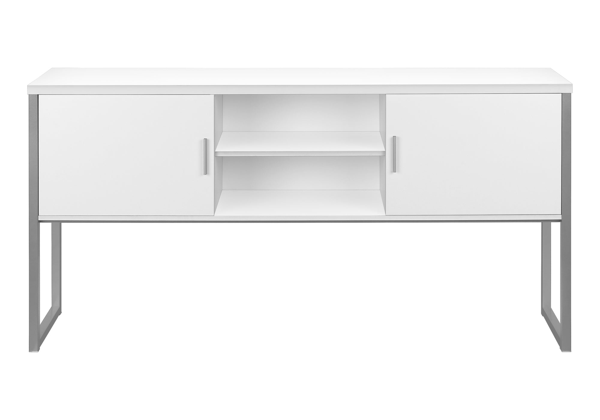 MN-Z217728    Office Hutch, 72"L, Work, Storage Doors, Home Office, Commercial Grade, White Laminate, Silver Metal, Contemporary