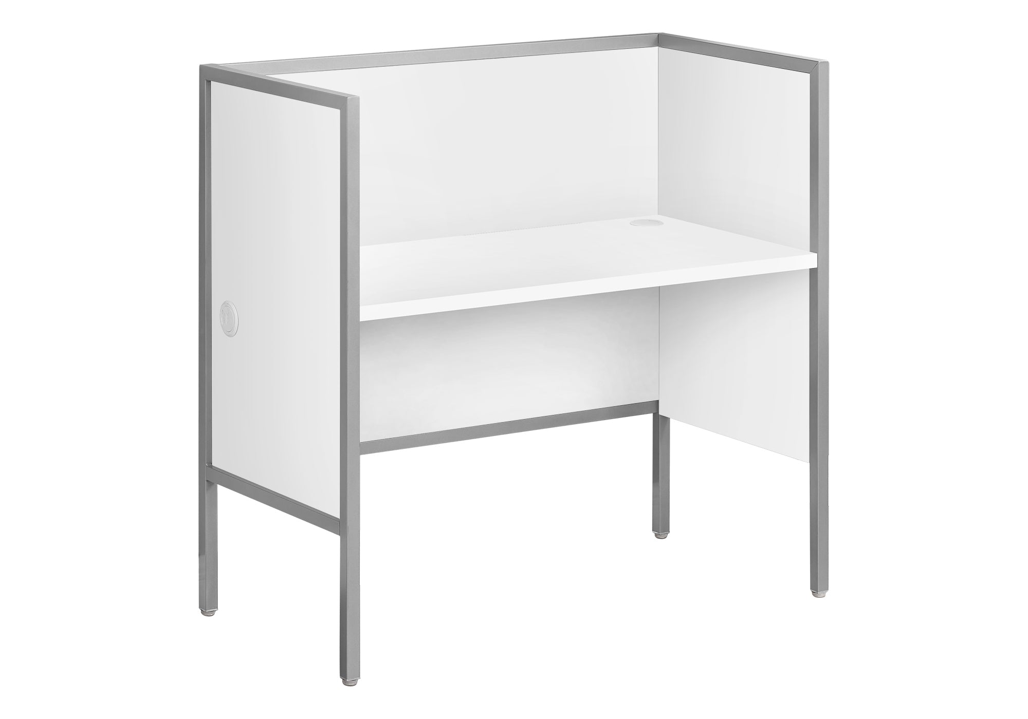 MN-R177729    Office Cubicle, 48"L, Desk, Work, Commercial Grade, White Laminate, Silver Metal, Contemporary, Modern
