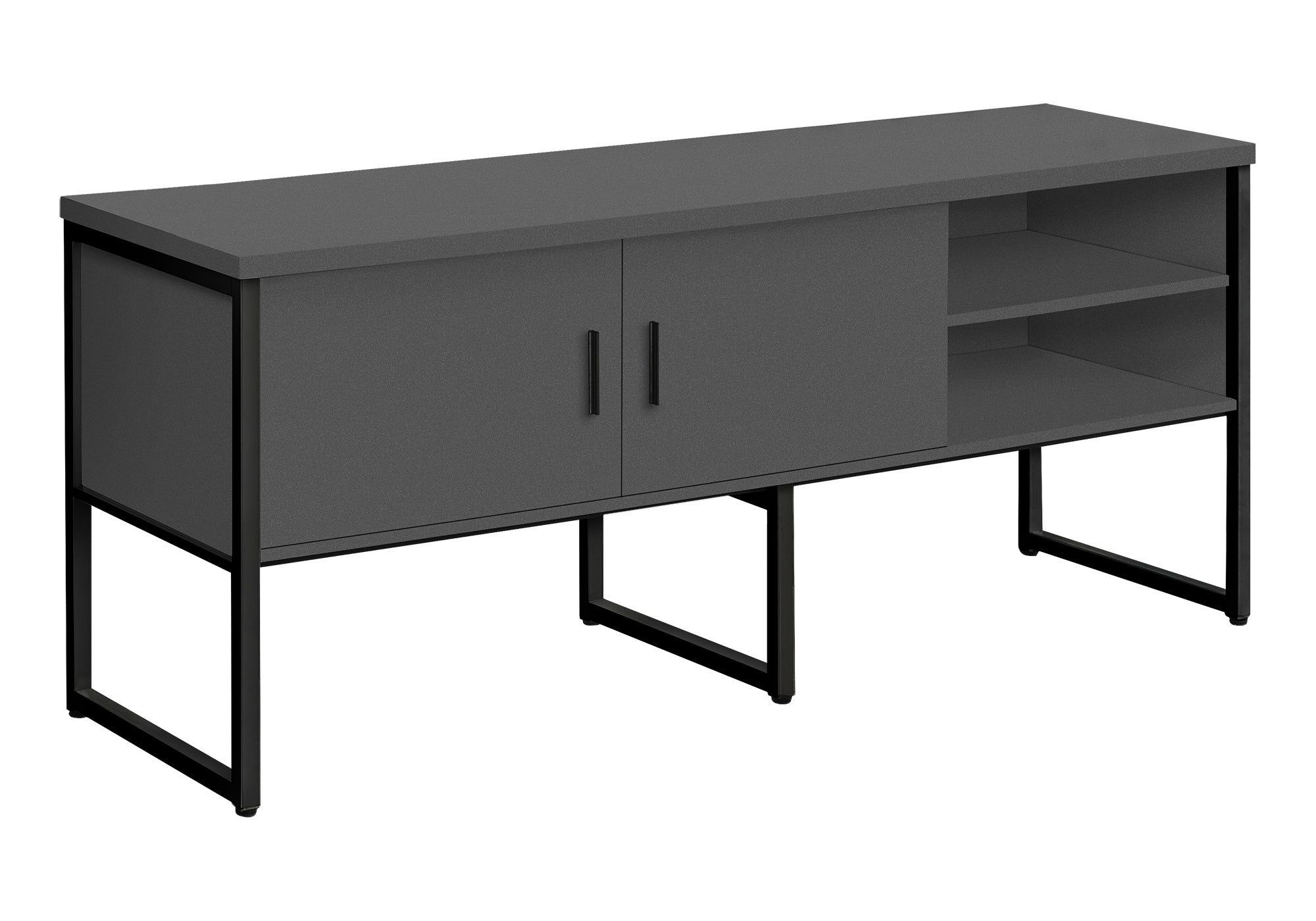 MN-C217732    Office Credenza, 72"L, Home Office, Work, Storage Doors, Commercial Grade, Grey Laminate, Black Metal, Contemporary, Modern