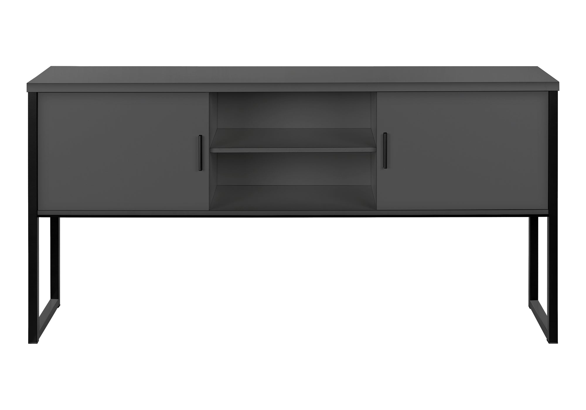 MN-Z217733    Office Hutch, 72"L, Work, Storage Doors, Home Office, Commercial Grade, Grey Laminate, Black Metal, Contemporary, Modern
