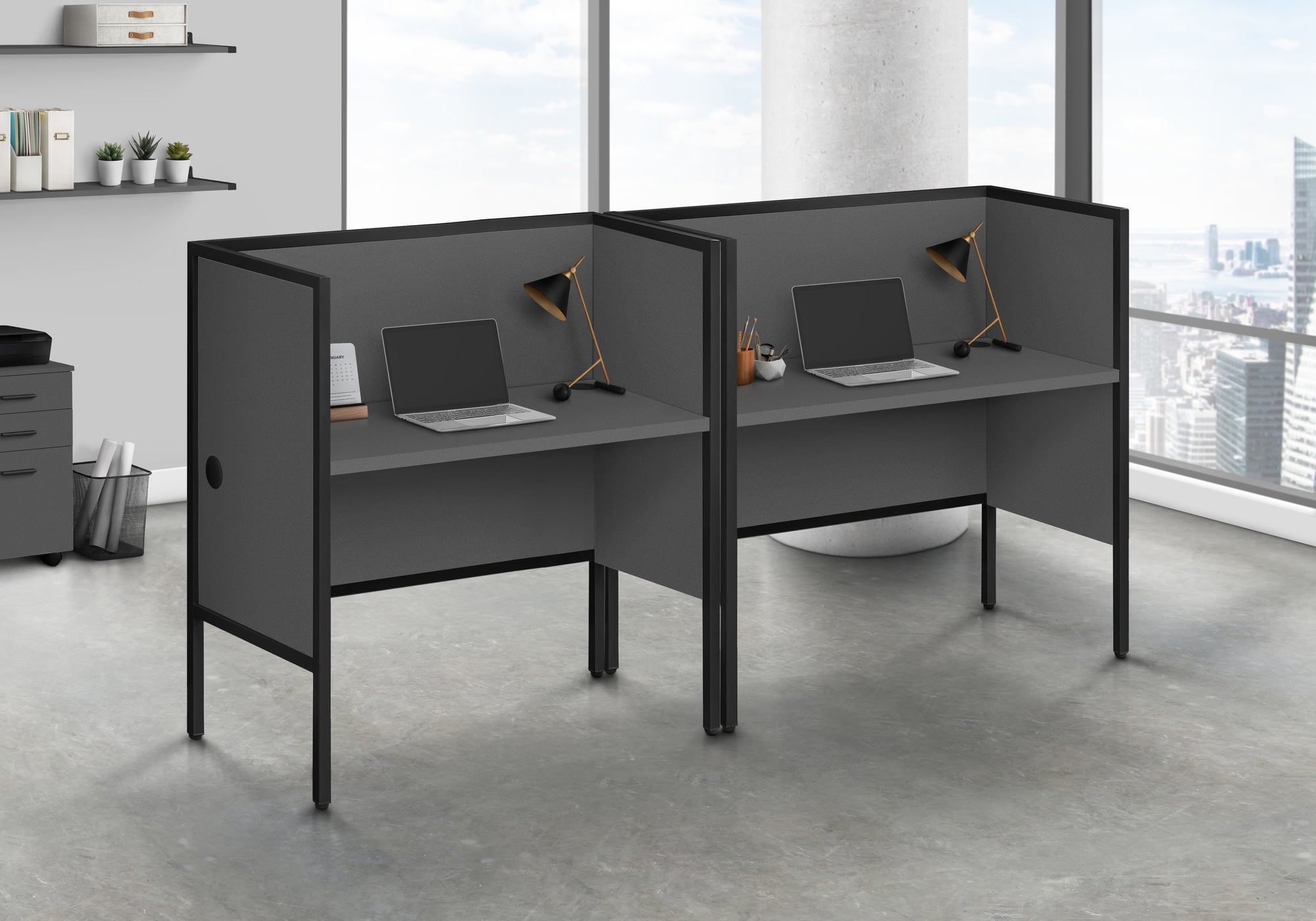 MN-R177734    Office Cubicle, 48"L, Desk, Work, Commercial Grade, Grey Laminate, Black Metal, Contemporary, Modern