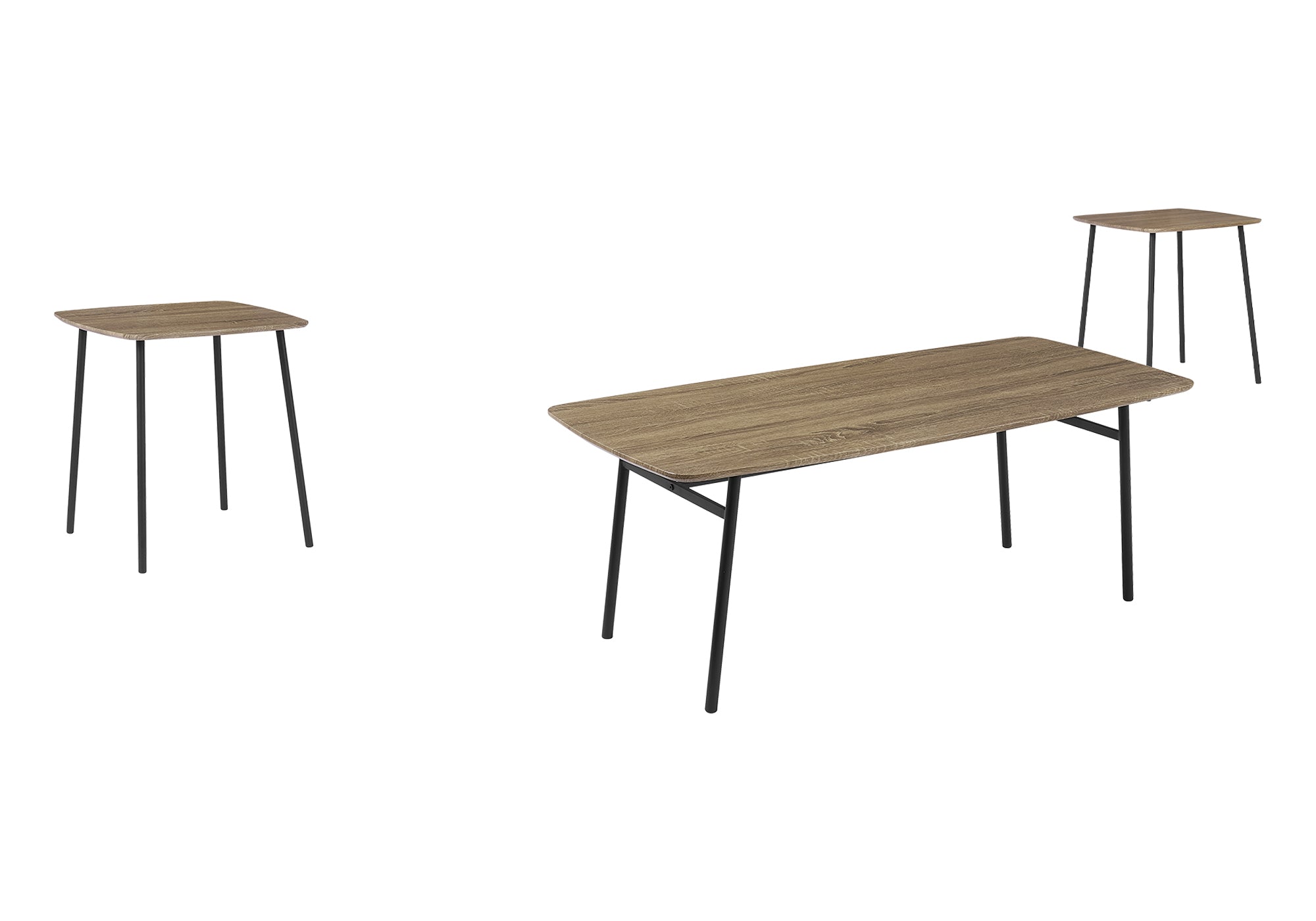 MN-867805P    Table Set, 3pcs Set, Coffee, End, Living Room, Dark Taupe Laminate, Black Metal, Contemporary, Modern