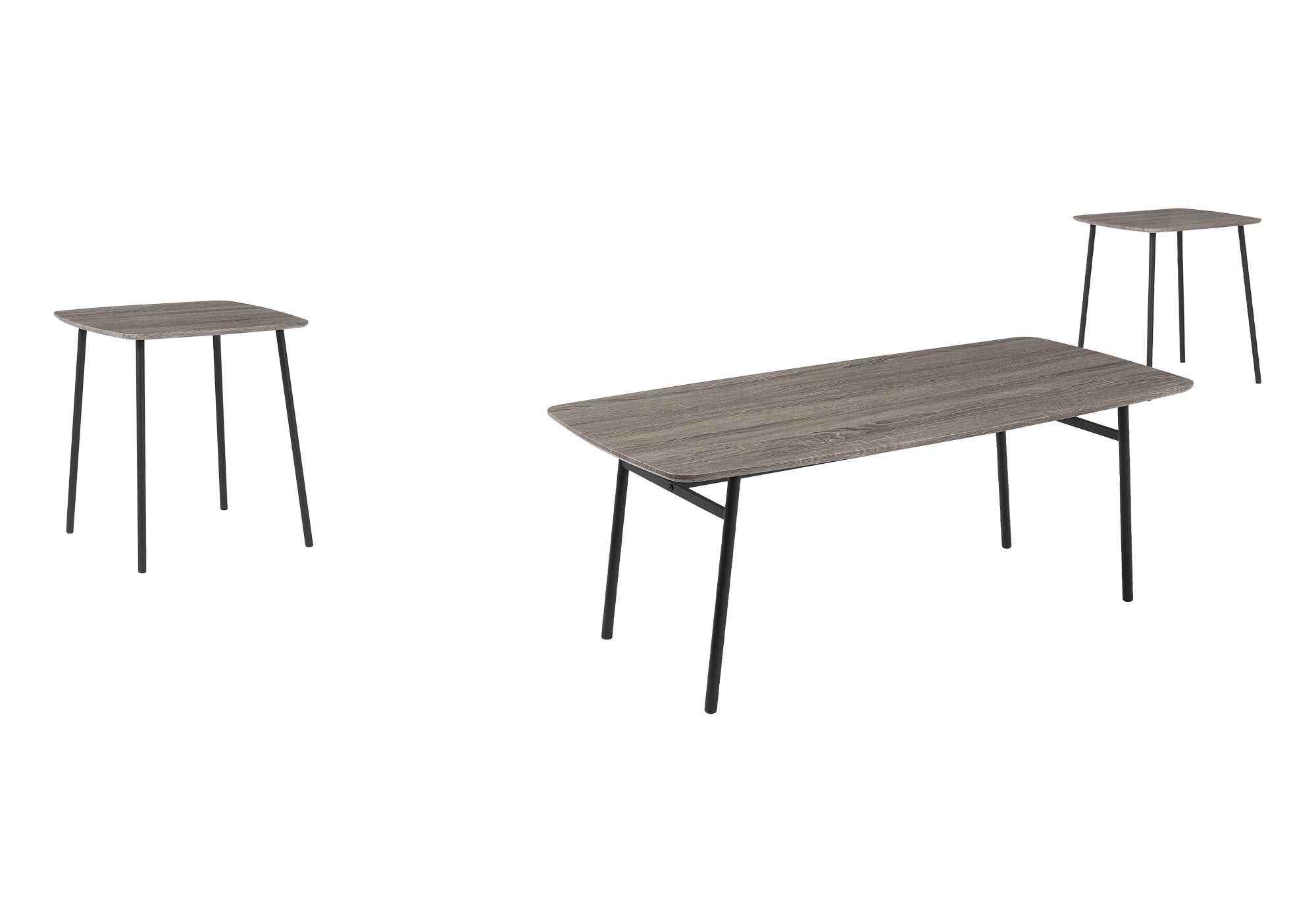 MN-877806P    Table Set, 3pcs Set, Coffee, End, Living Room, Grey Laminate, Black Metal, Contemporary, Modern