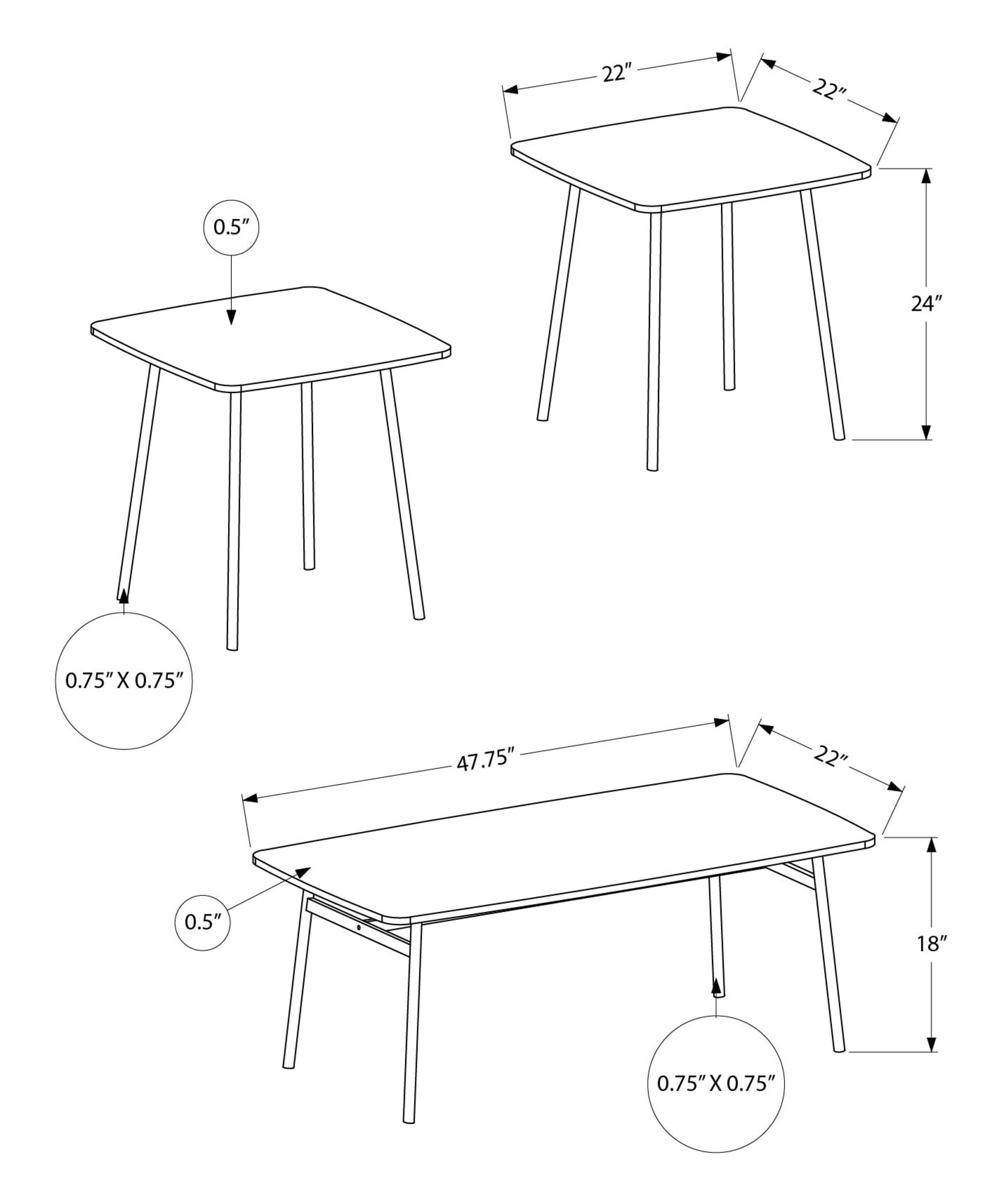 MN-877806P    Table Set, 3pcs Set, Coffee, End, Living Room, Grey Laminate, Black Metal, Contemporary, Modern