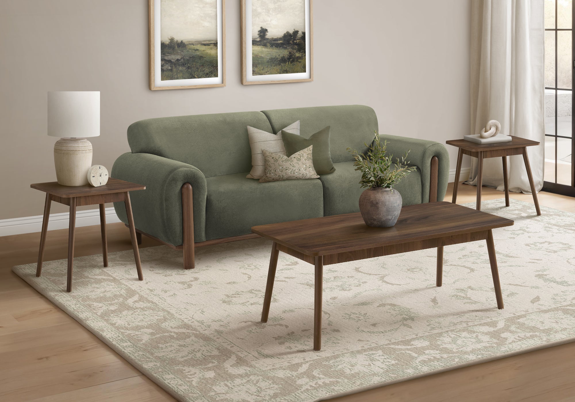 MN-R787850P    Table Set, 3pcs Set, Coffee, End, Side, Accent, Living Room, Walnut Laminate, Mid Century, Modern